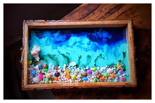 Rocky Beach with Sea Shells Serving Tray