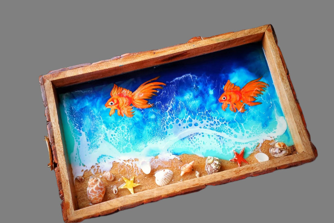 GOLDEN Fish Rectangle Ocean Resin Serving Tray