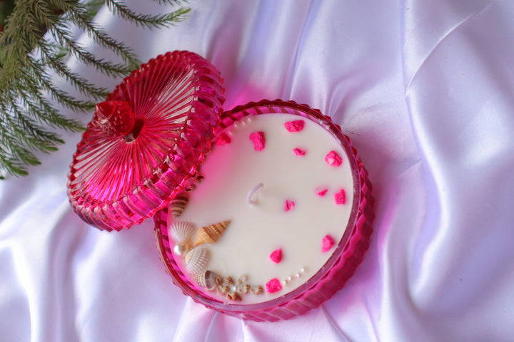 4.5 Inches Diameter Pink Glass Crockery Scented Candle