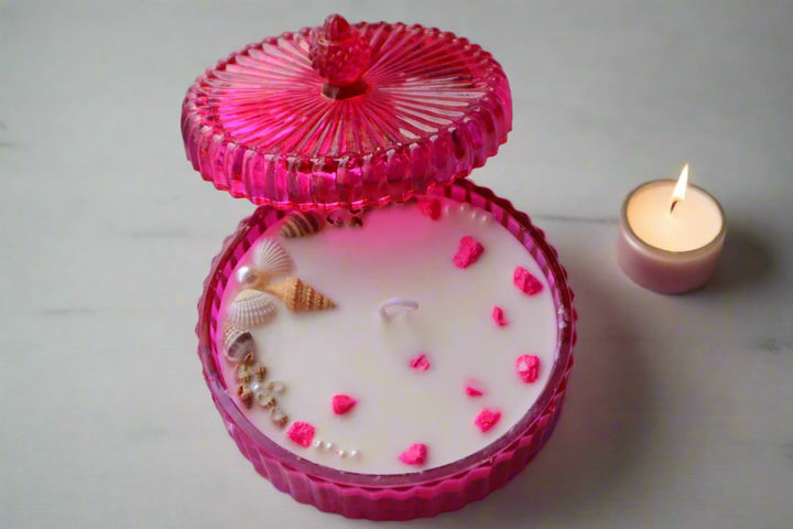 4.5 Inches Diameter Pink Glass Crockery Scented Candle