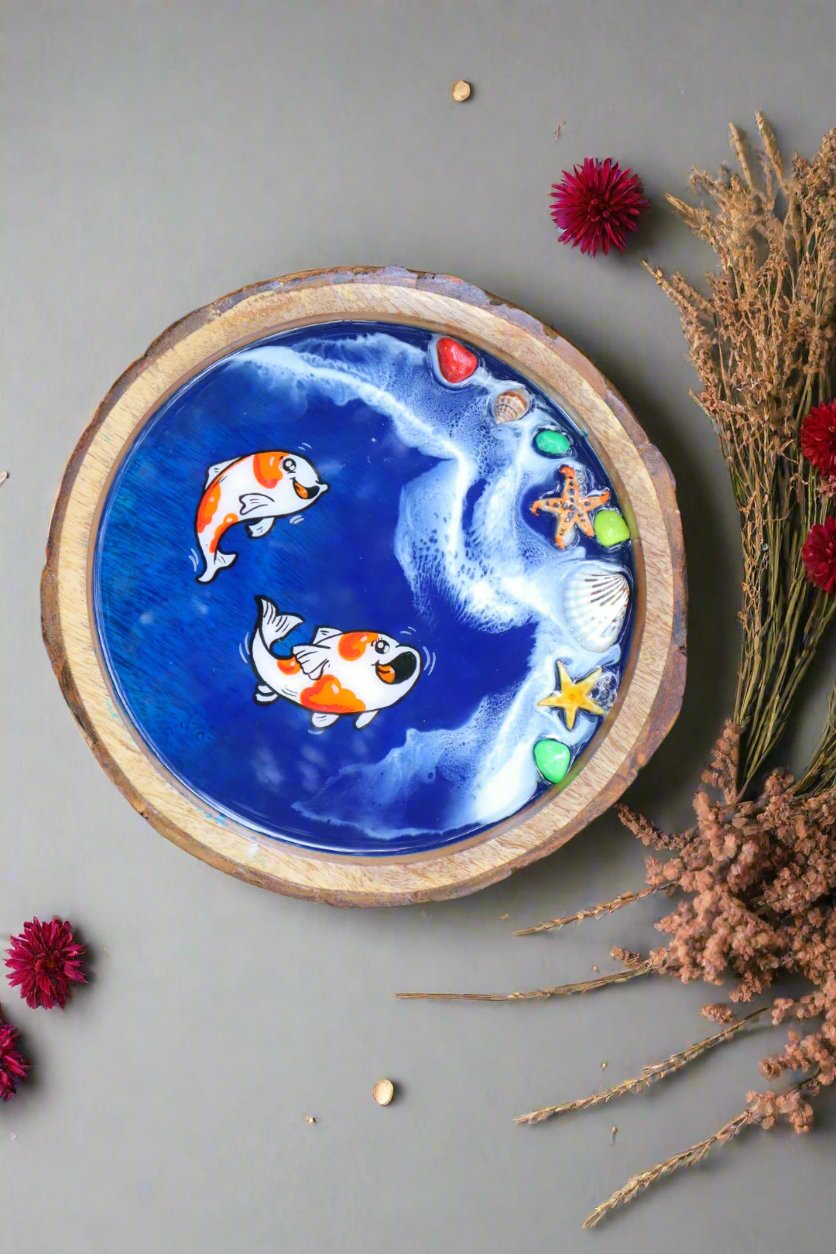 Koi Fish Circle Resin Serving Tray