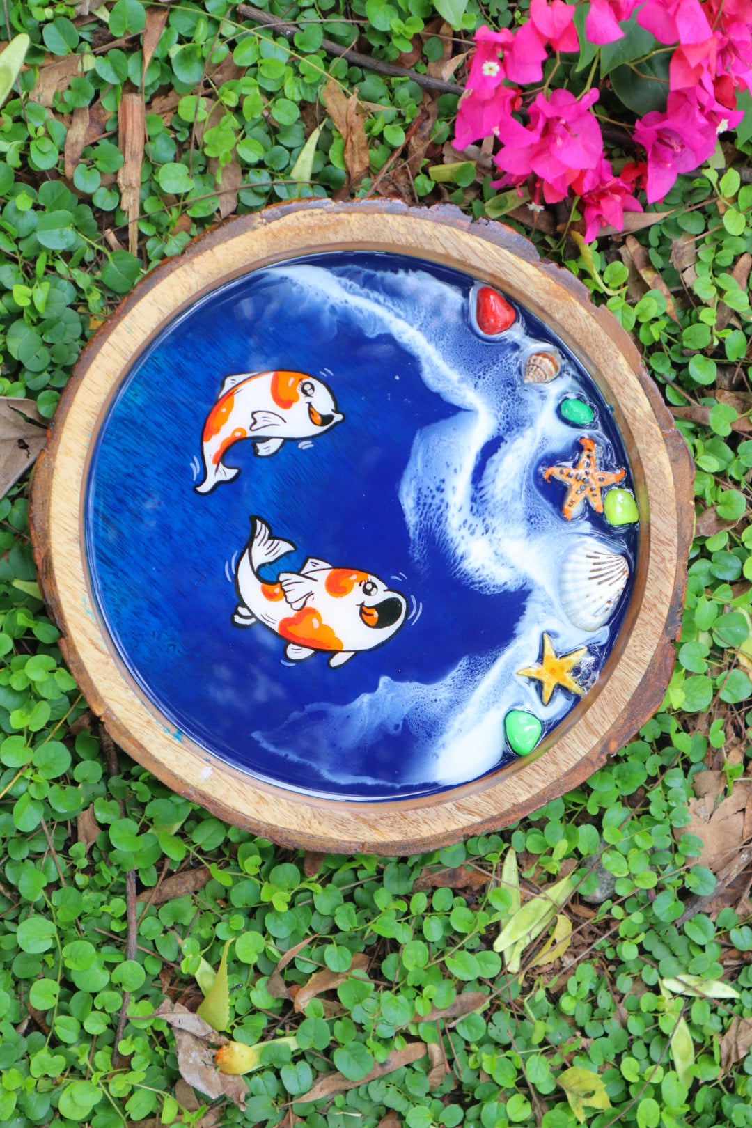 Koi Fish Circle Resin Serving Tray