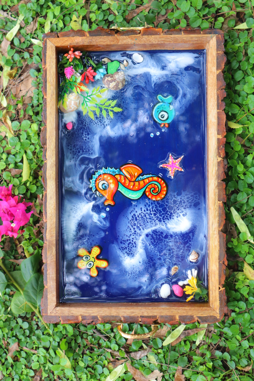 Sea Horse Wooden Rectangle Serving Tray