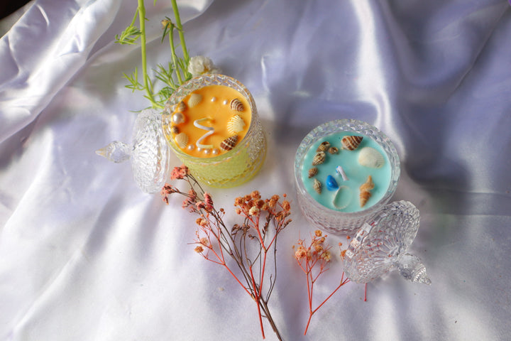 Set of 2 Handmade Scented Candles | Transparent Glass Crockery