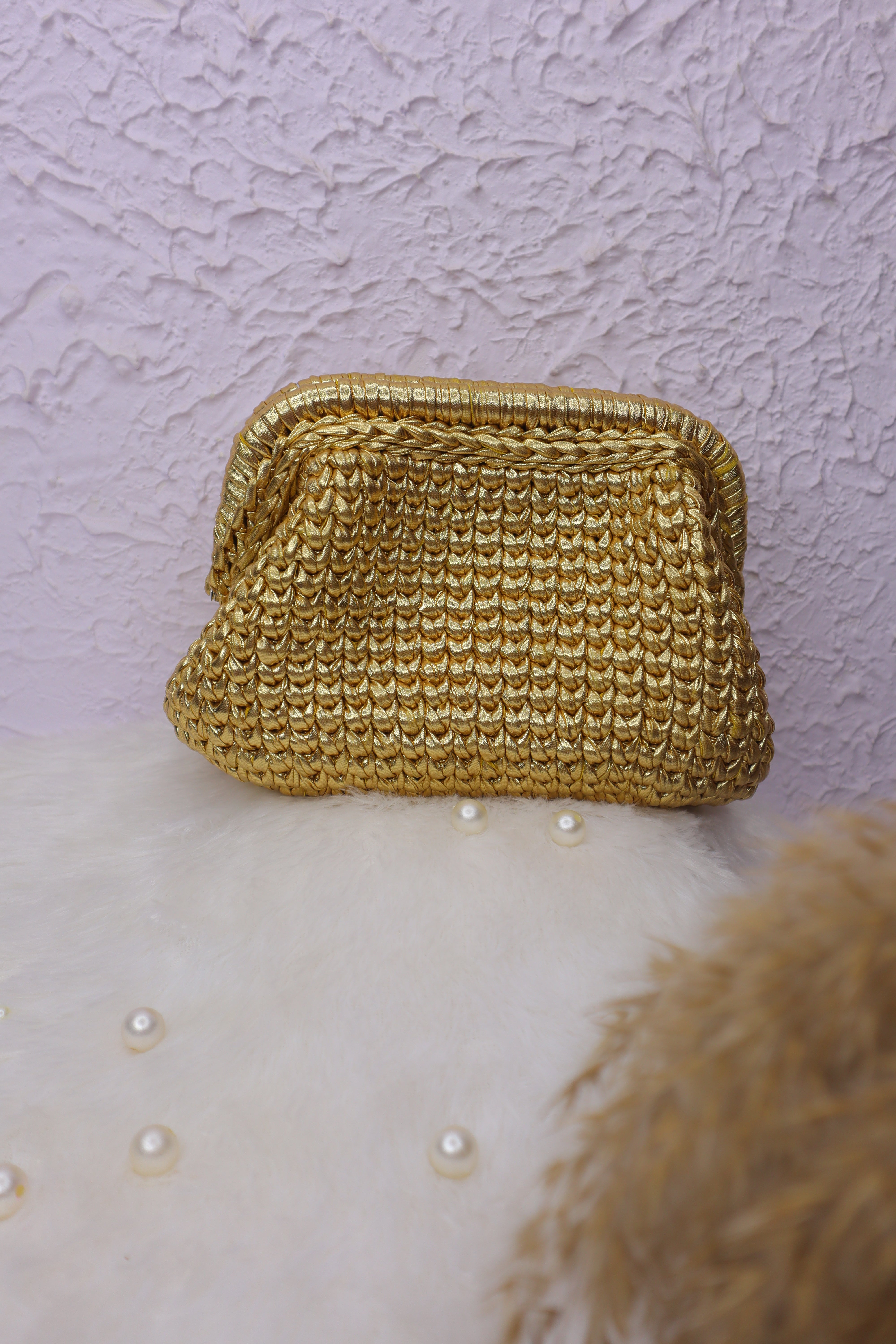 Golden Luxe Metallic Crochet Clutch