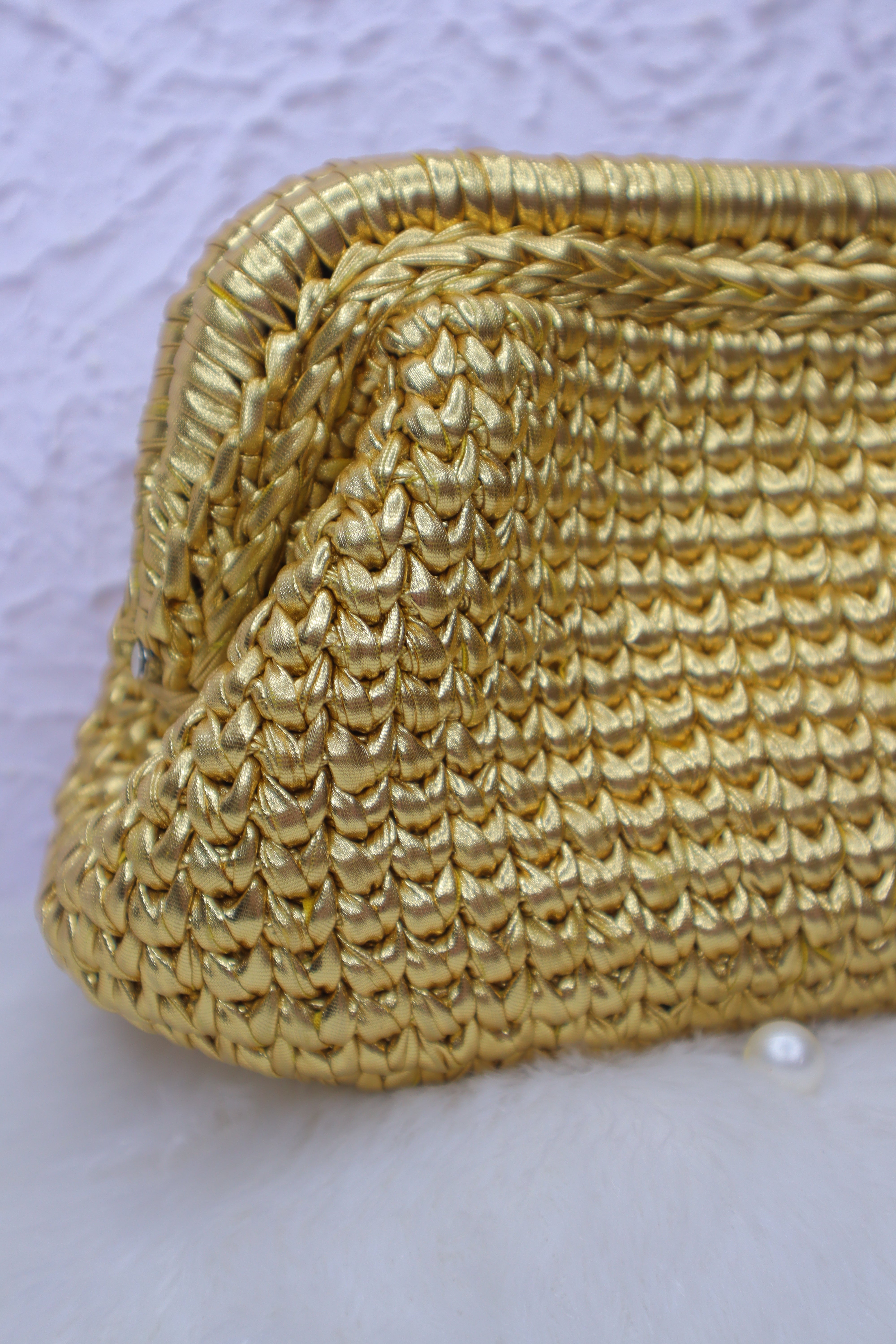 Golden Luxe Metallic Crochet Clutch