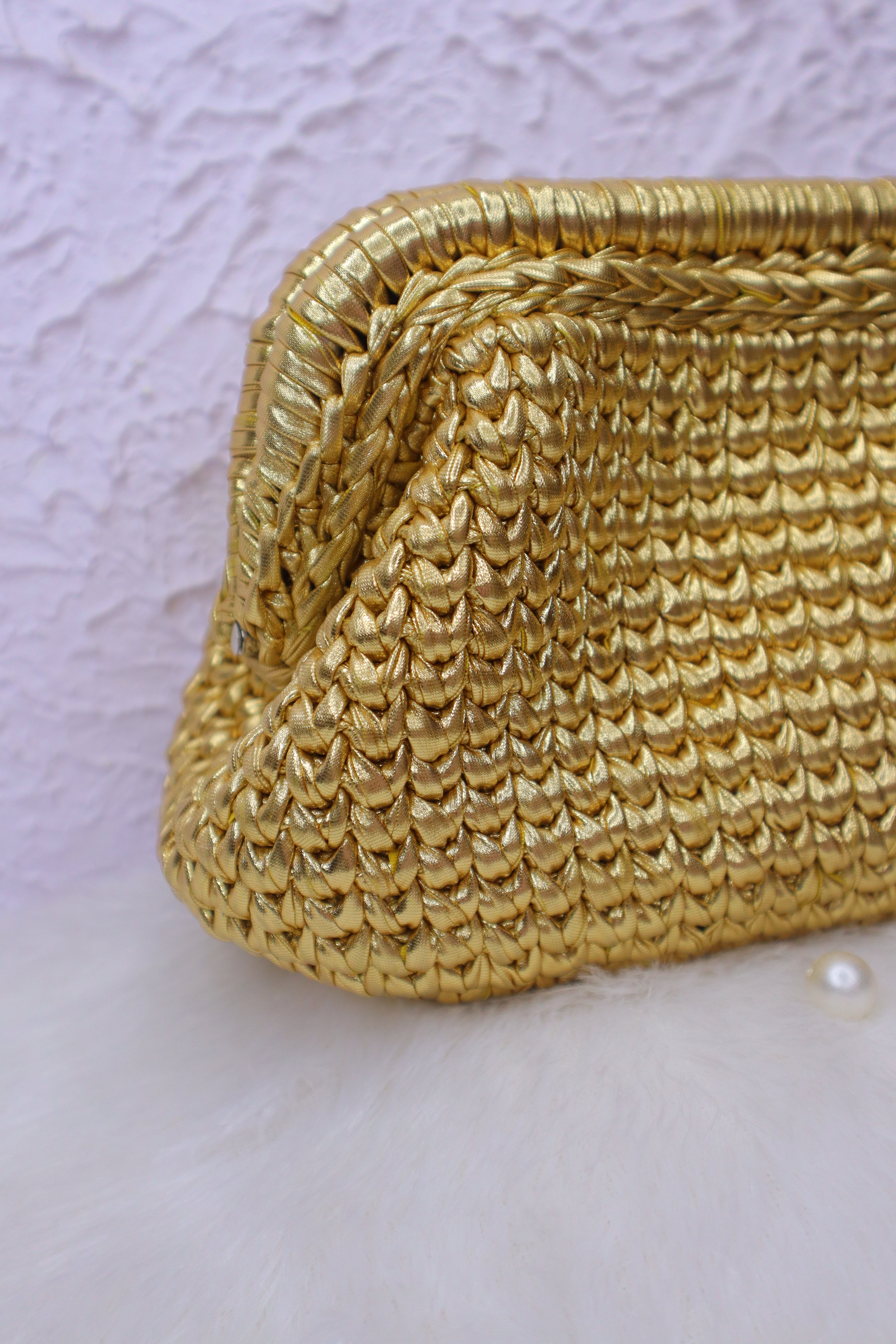 Golden Luxe Metallic Crochet Clutch