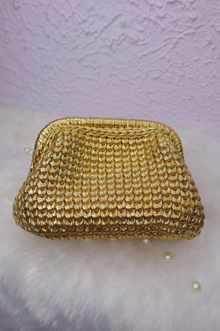 Golden Luxe Metallic Crochet Clutch