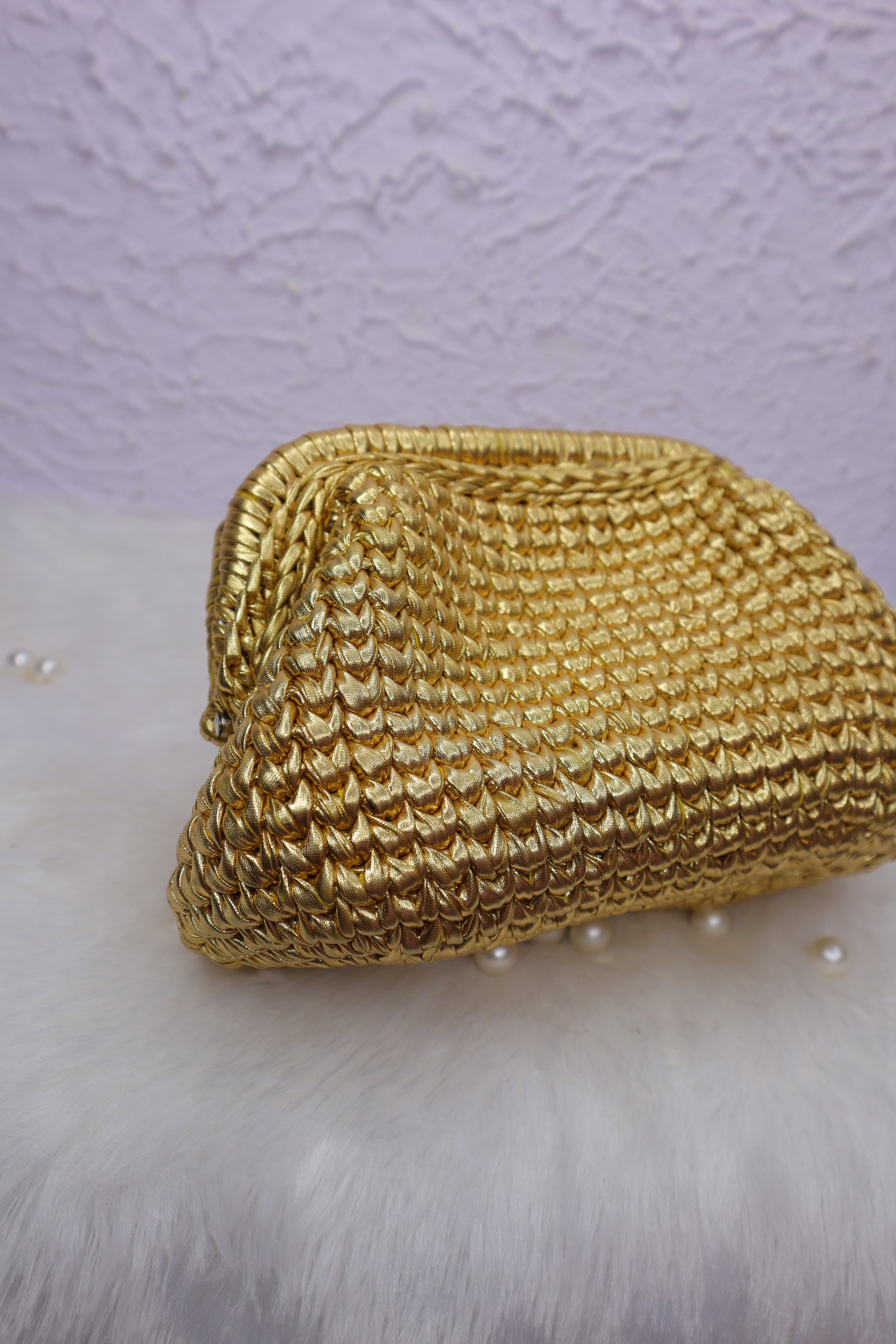 Golden Luxe Metallic Crochet Clutch