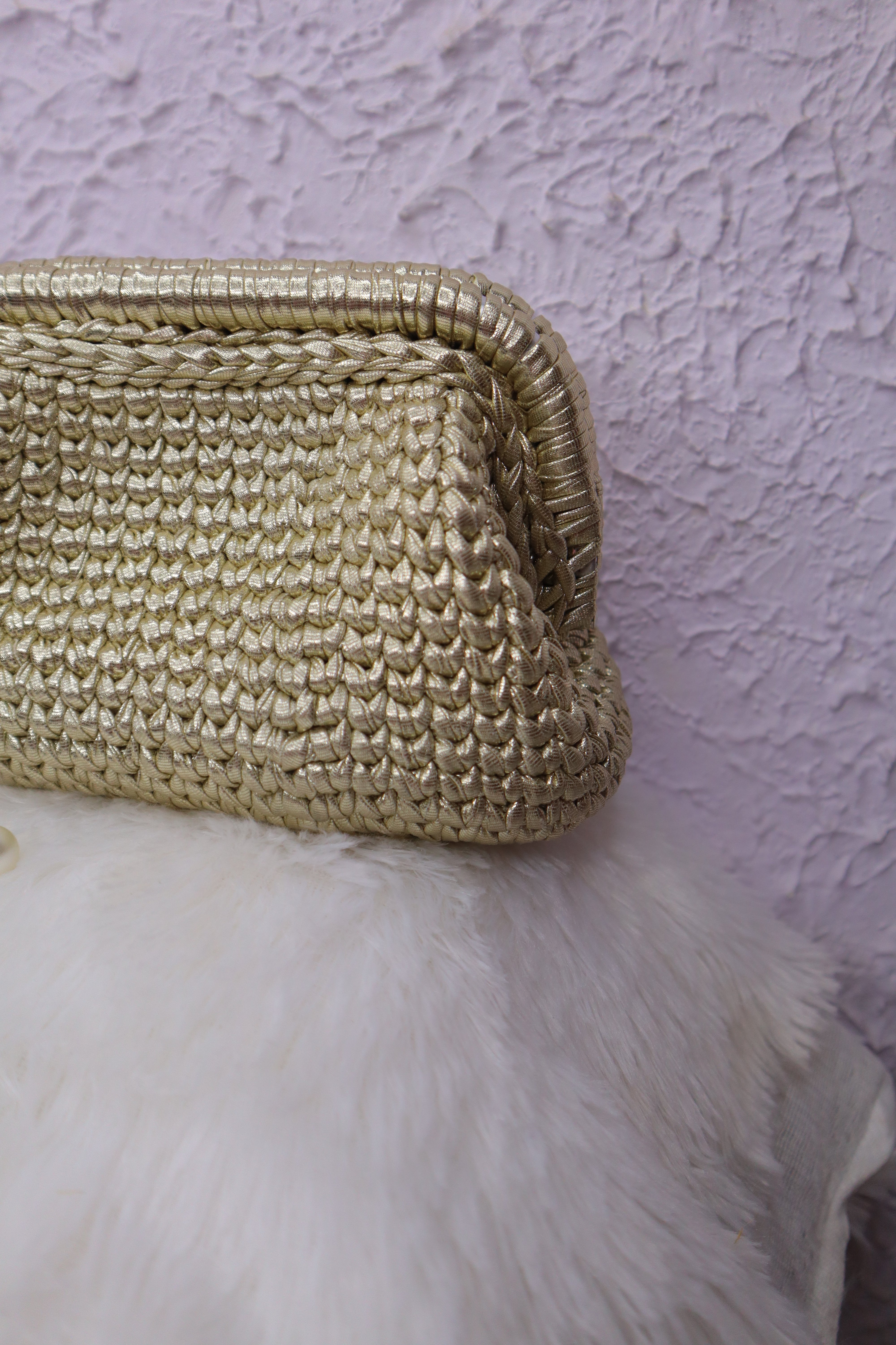 Light Golden Metallic Crochet Clutch