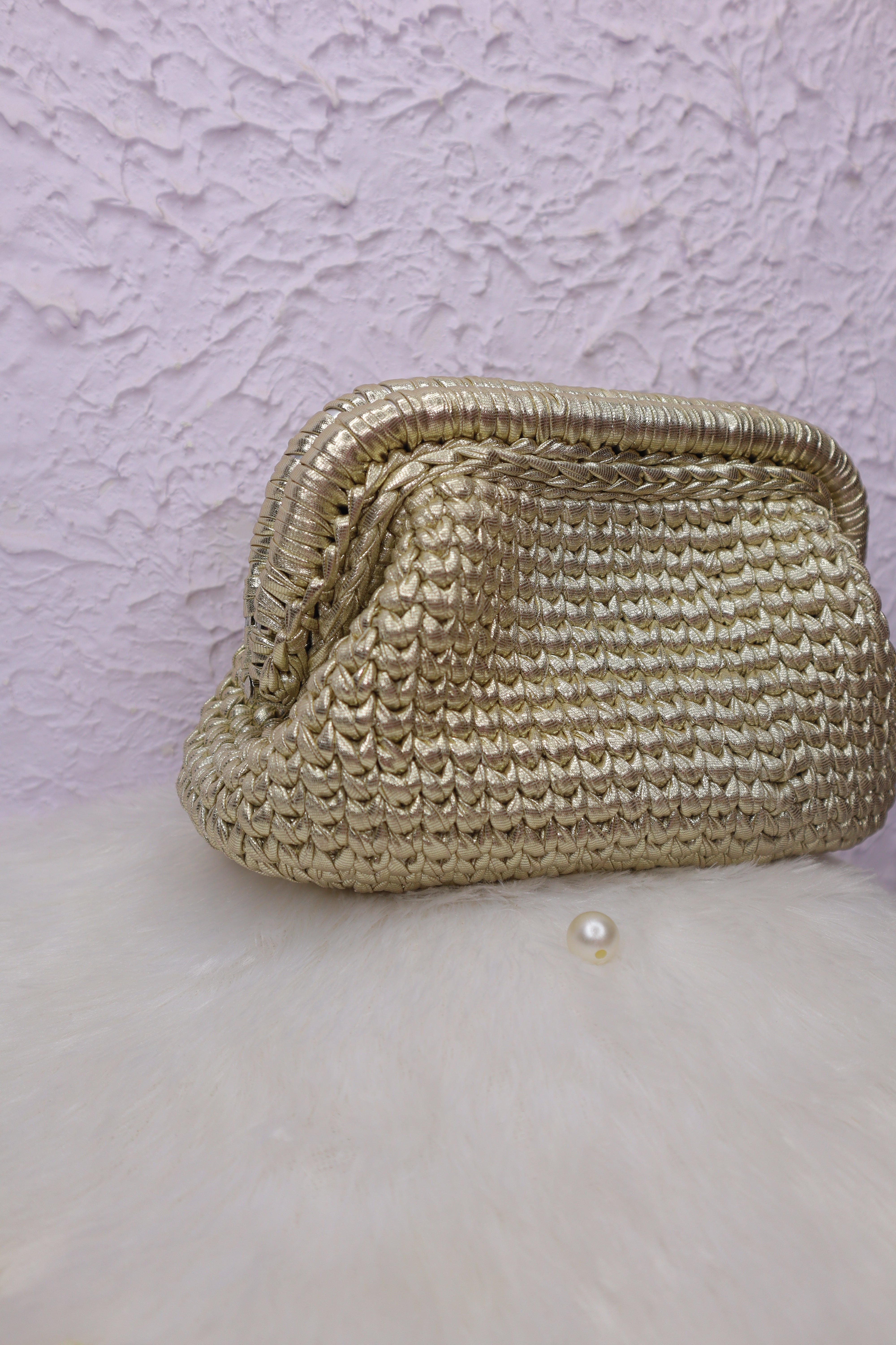 Light Golden Metallic Crochet Clutch