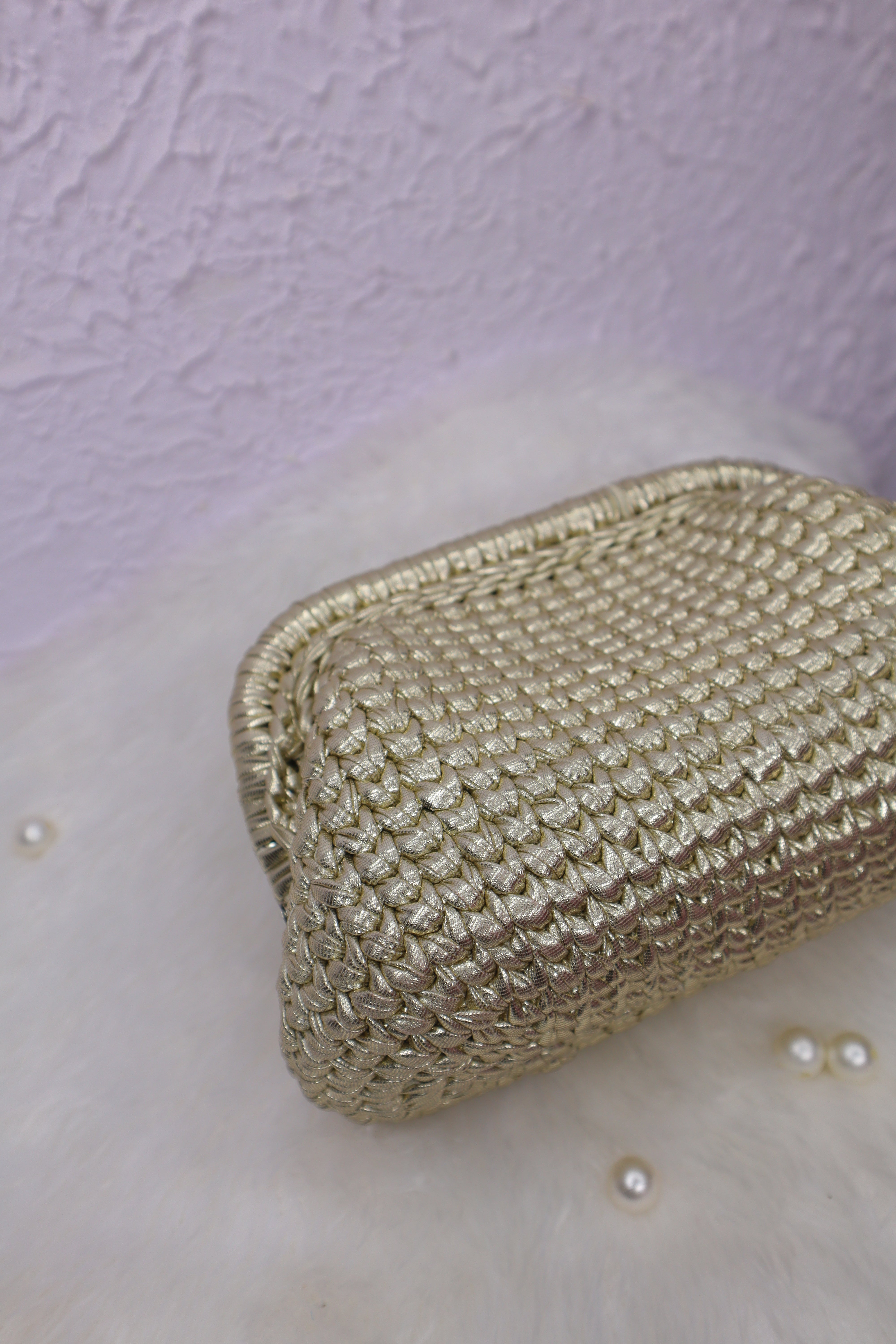 Light Golden Metallic Crochet Clutch
