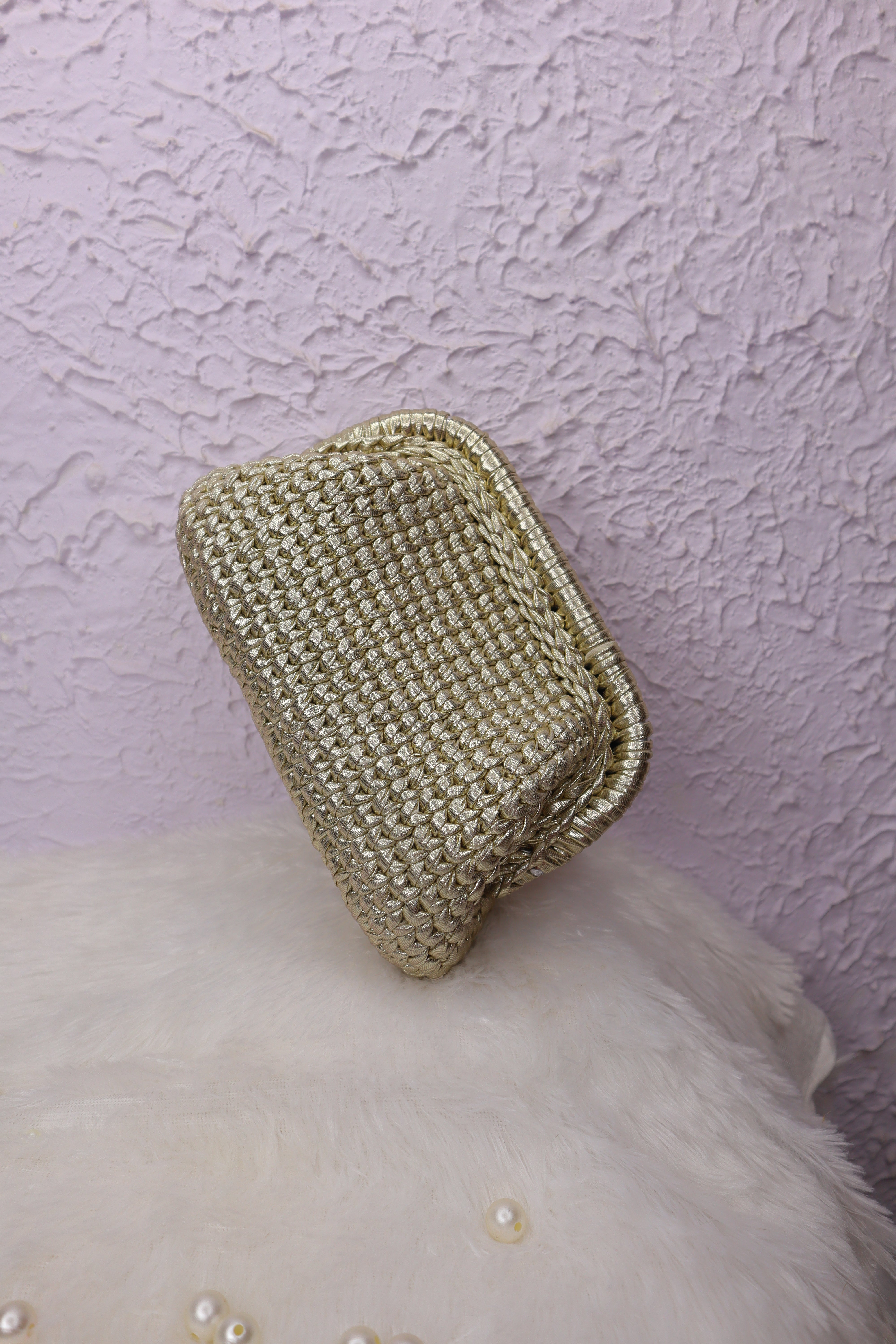 Light Golden Metallic Crochet Clutch