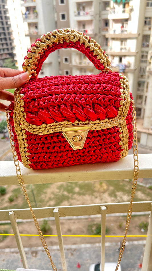 Metallic Red and Gold Handcrafted Crochet Bag