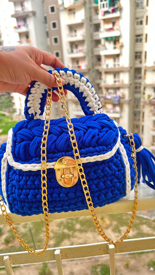 Elegant Blue and White Handcrafted Crochet Bag
