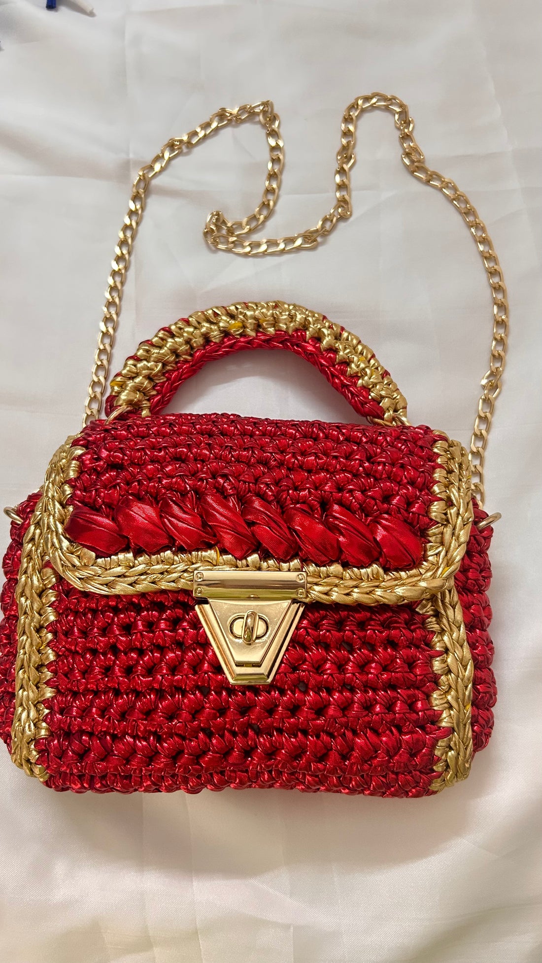 Metallic Red and Gold Handcrafted Crochet Bag