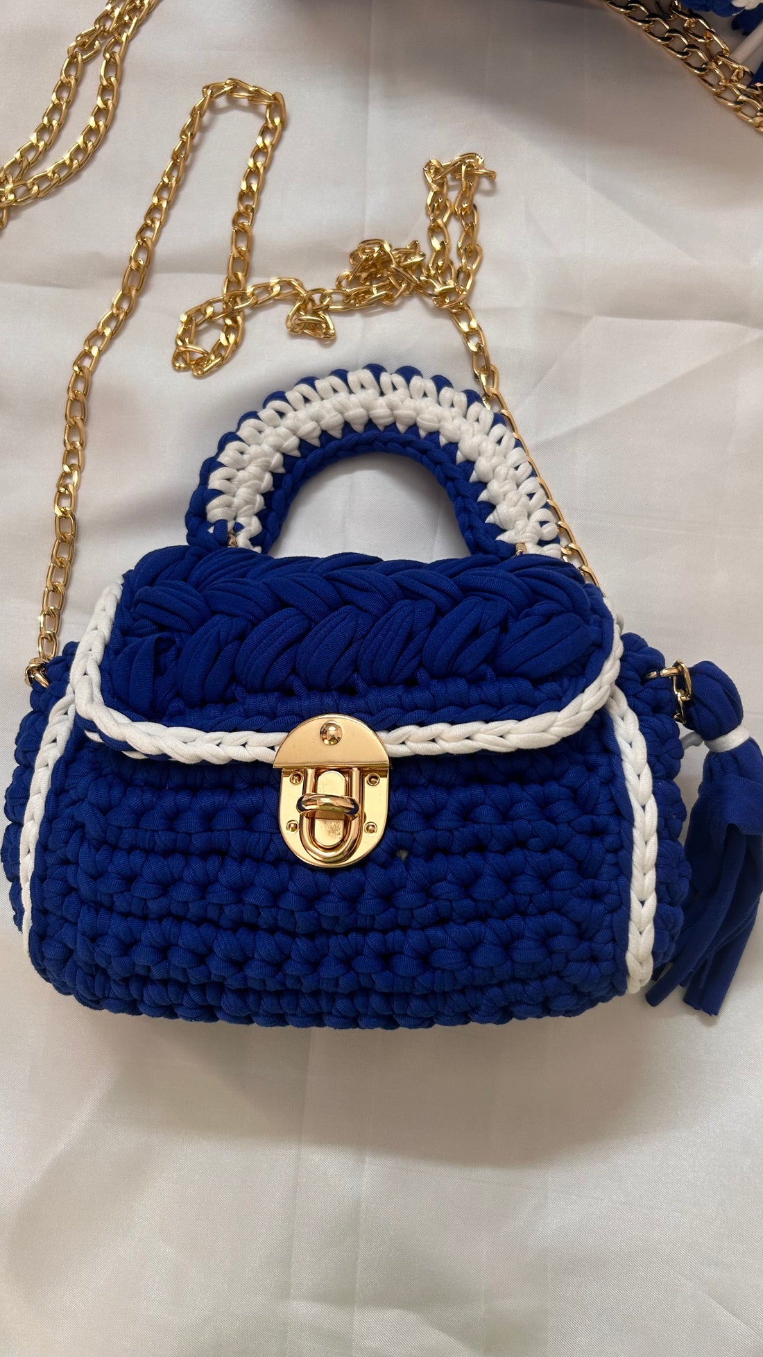 Elegant Blue and White Handcrafted Crochet Bag