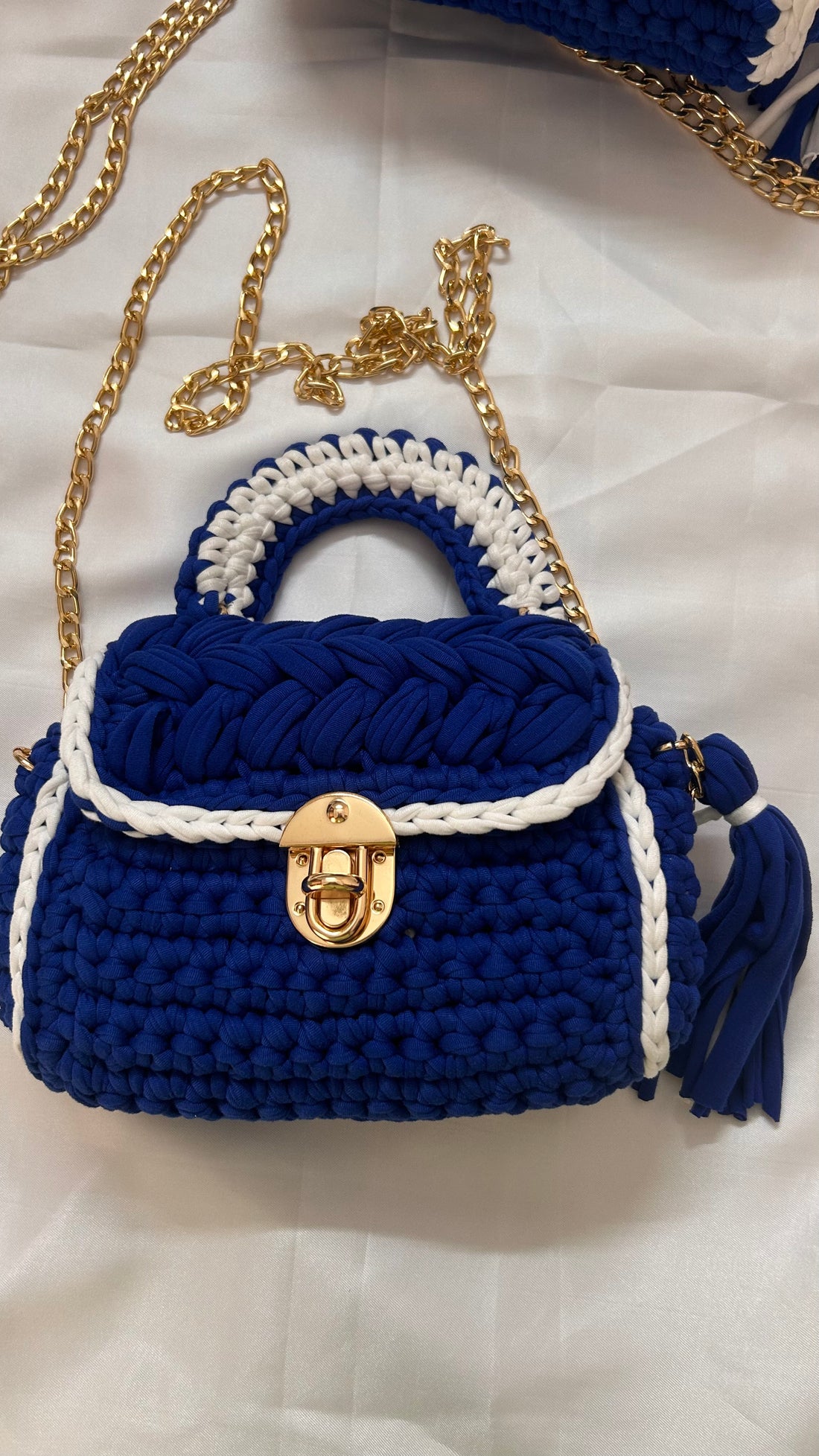 Elegant Blue and White Handcrafted Crochet Bag