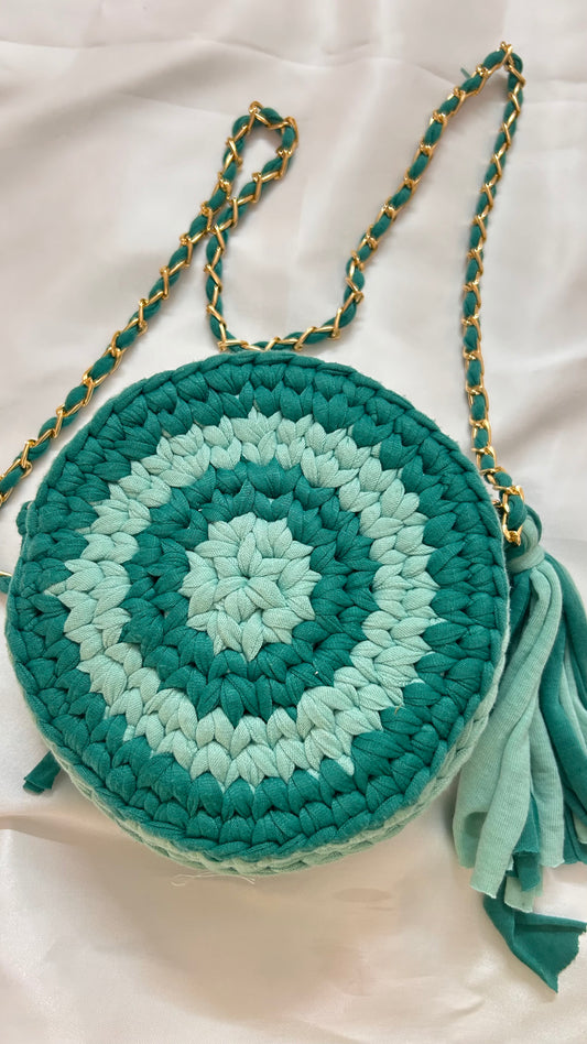 Handmade Green circle crochet bag