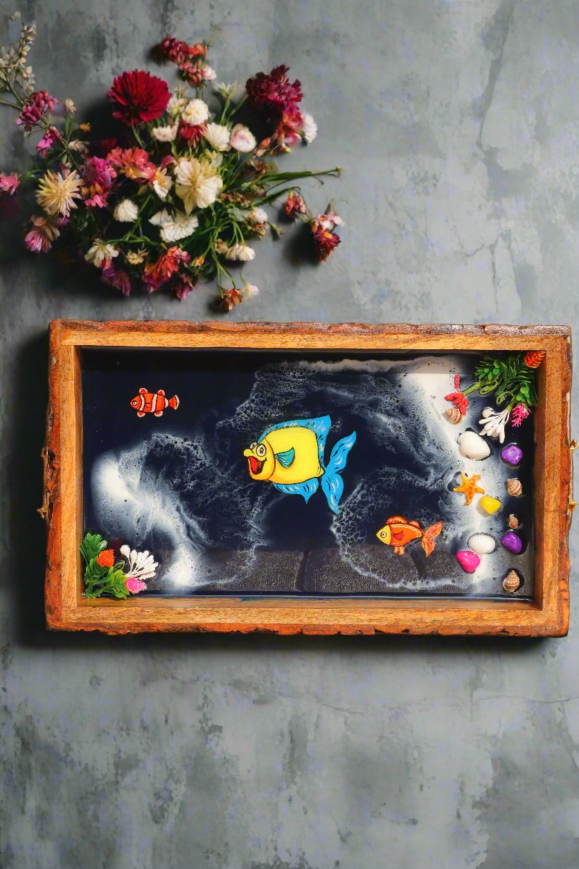 Colorful Fishes Resin Rectangle Tray | Resin Serving Tray