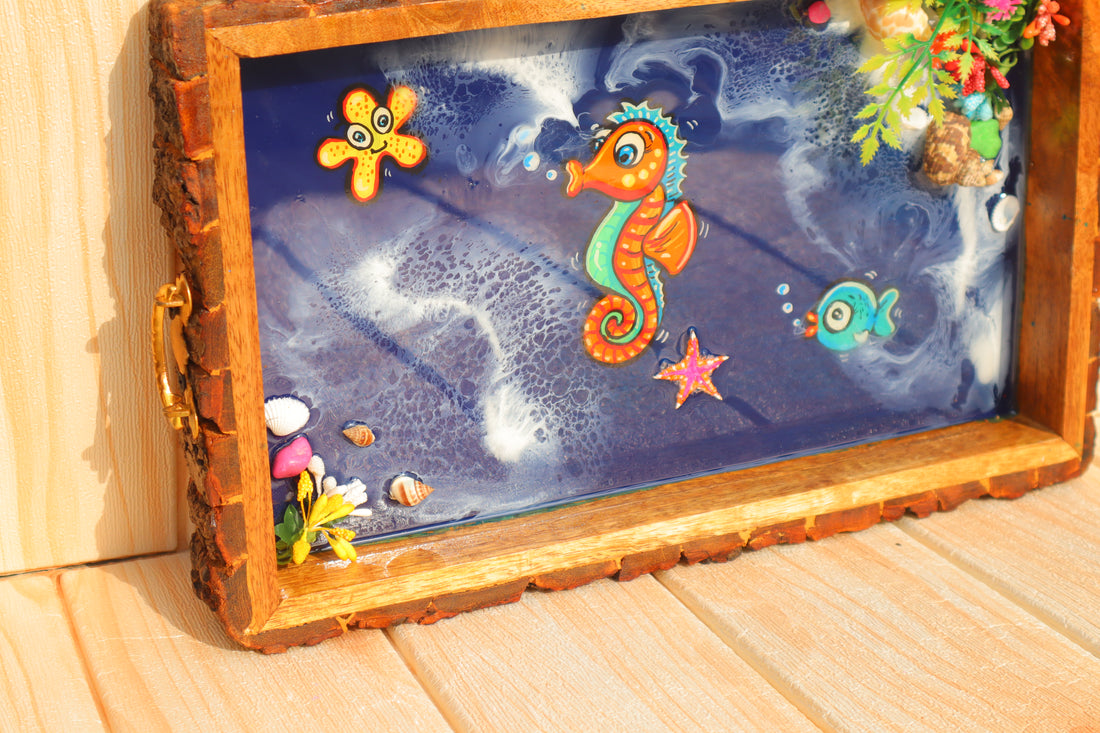 Sea Horse Wooden Rectangle Serving Tray