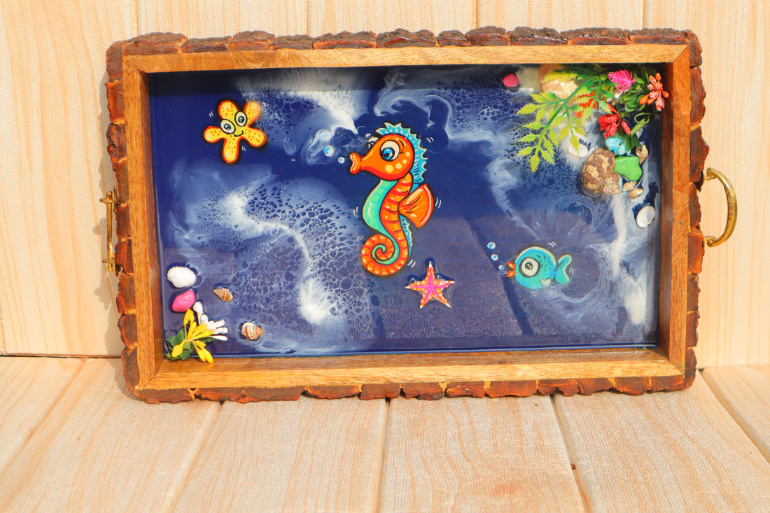 Sea Horse Wooden Rectangle Serving Tray