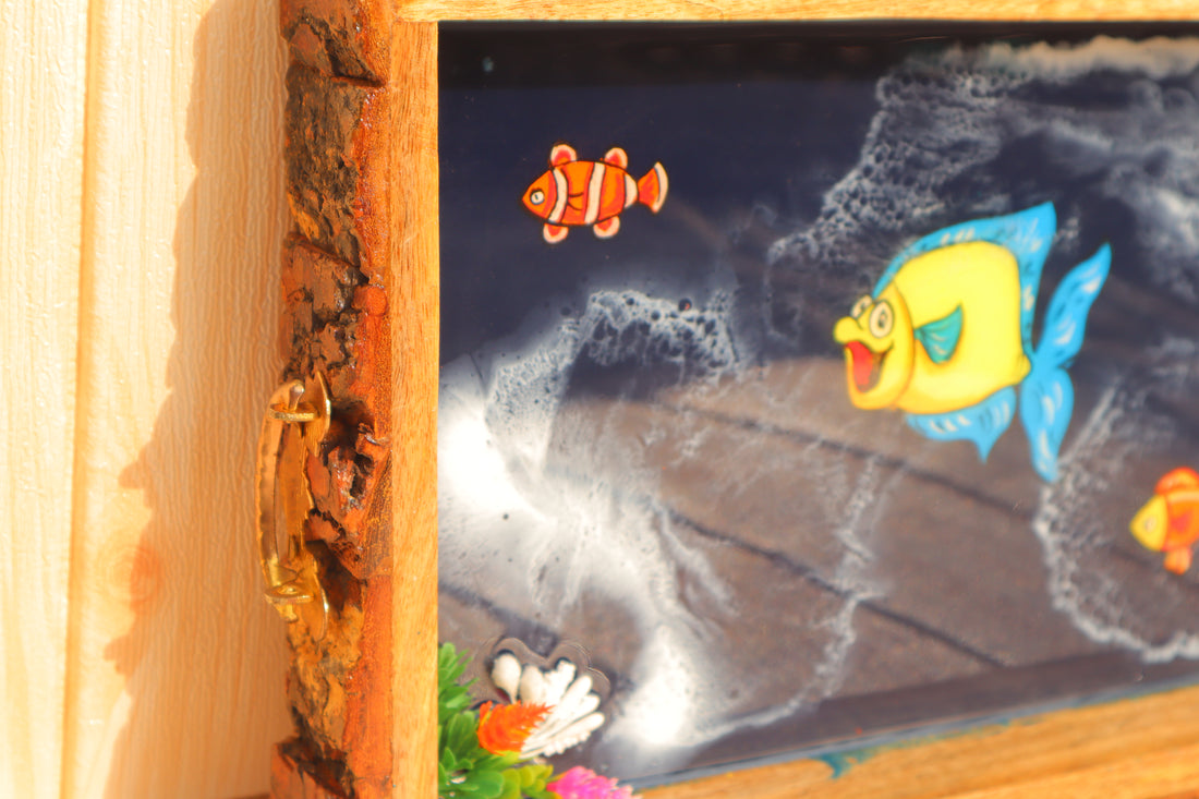 Colorful Fishes Resin Rectangle Tray | Resin Serving Tray