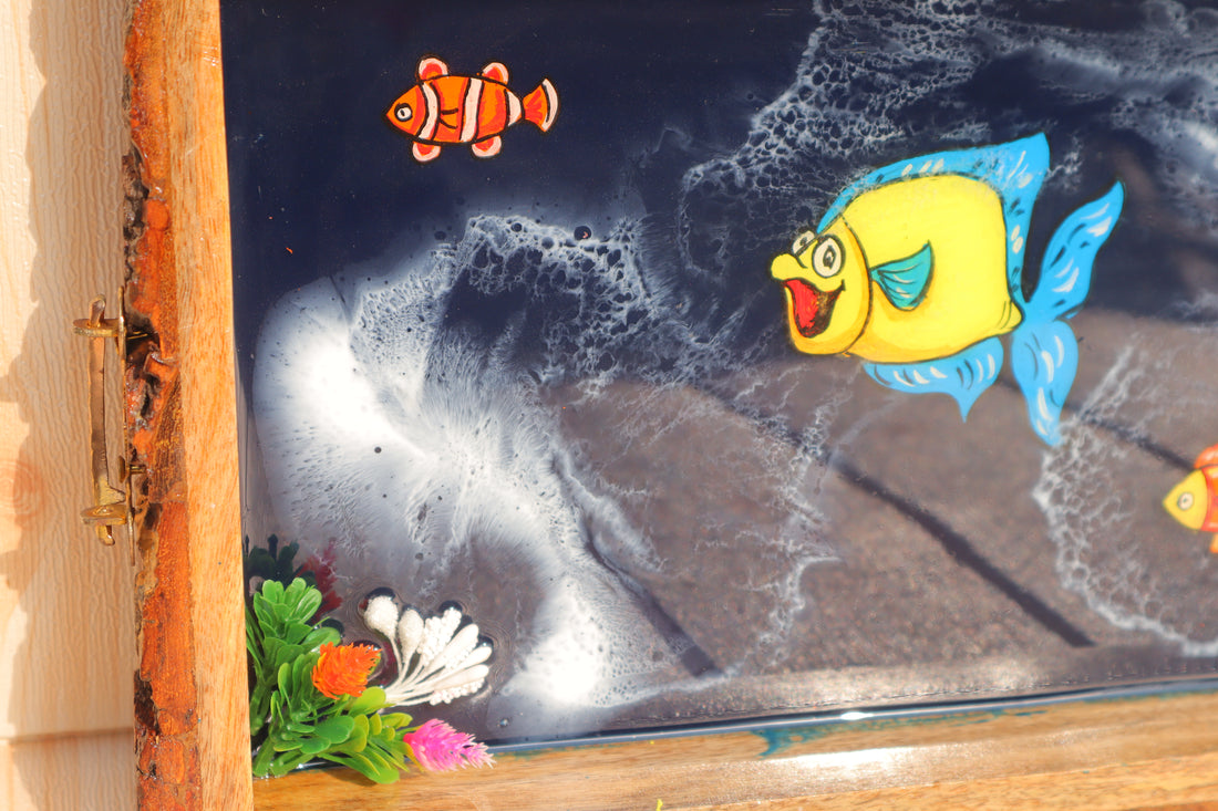 Colorful Fishes Resin Rectangle Tray | Resin Serving Tray