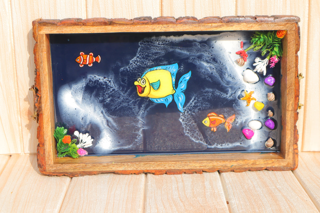 Colorful Fishes Resin Rectangle Tray | Resin Serving Tray