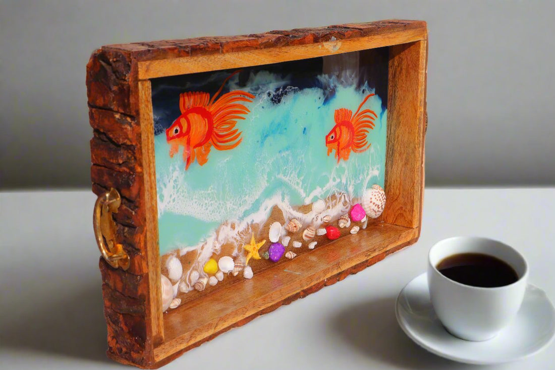 GOLDEN Fish Rectangle Ocean Resin Serving Tray