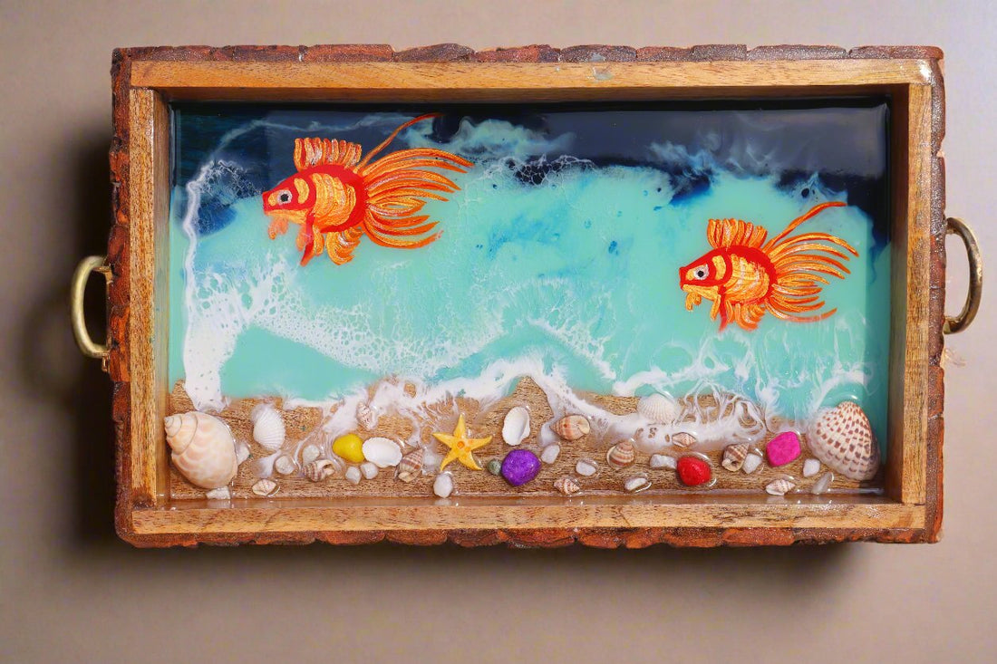 GOLDEN Fish Rectangle Ocean Resin Serving Tray