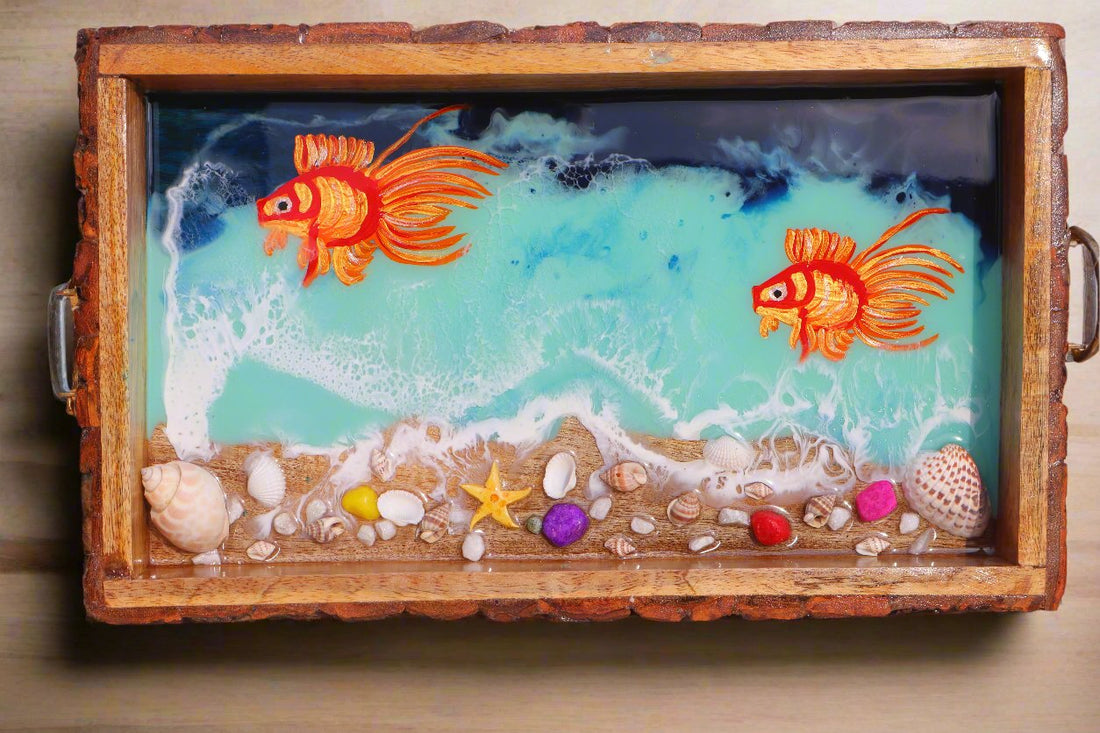 GOLDEN Fish Rectangle Ocean Resin Serving Tray