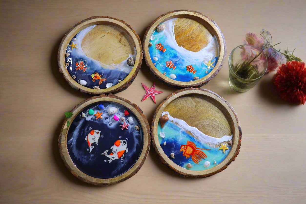 Green Print Circle Resin Serving Tray