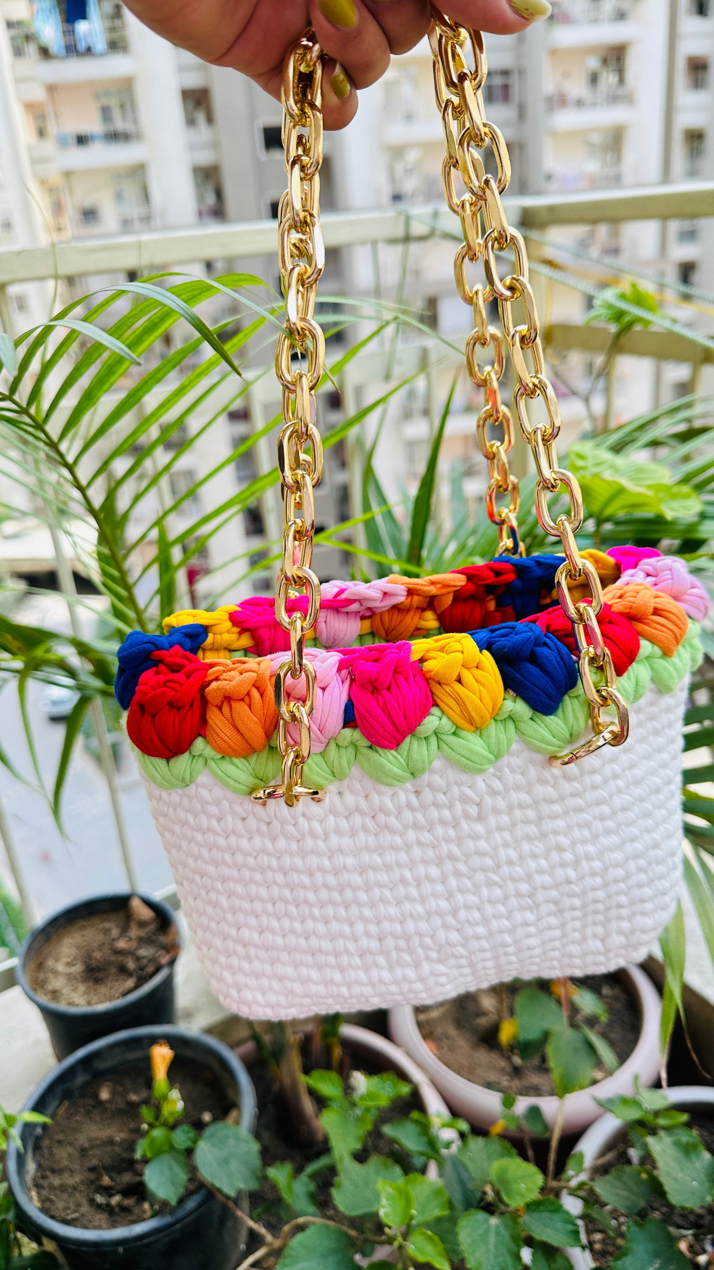 Multicolor Tulip Handmade Crotchet Bag