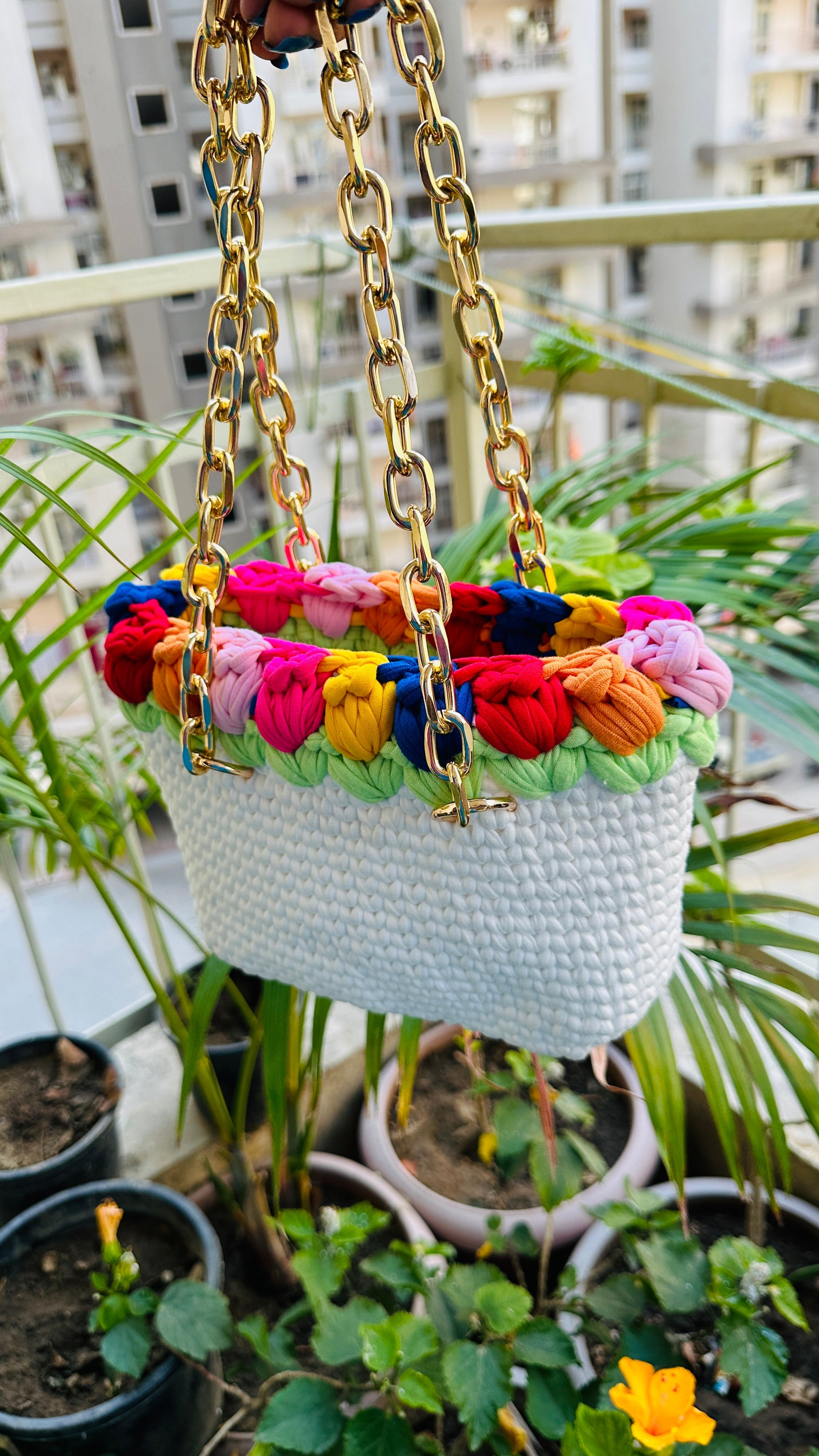 Multicolor Tulip Handmade Crotchet Bag