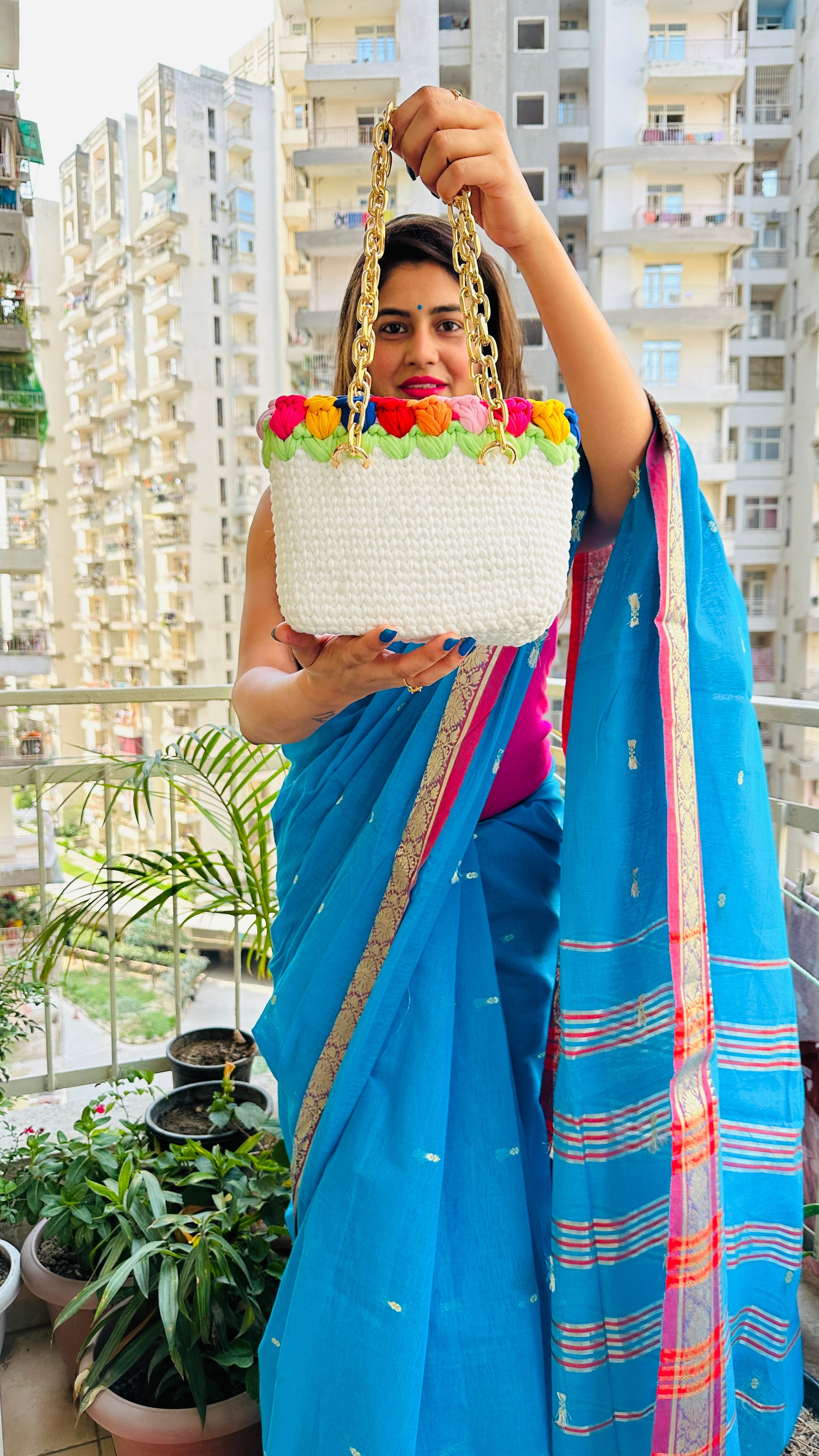 Multicolor Tulip Handmade Crotchet Bag