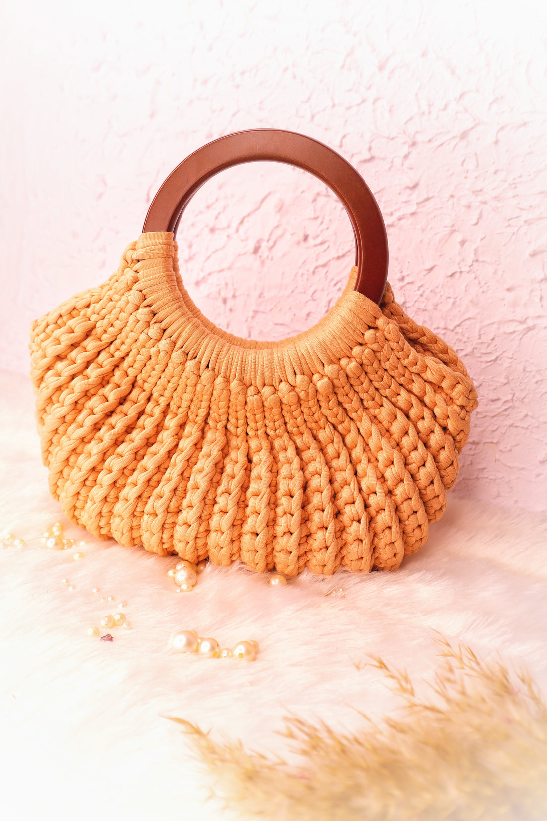 Beige Crochet Ring Bag