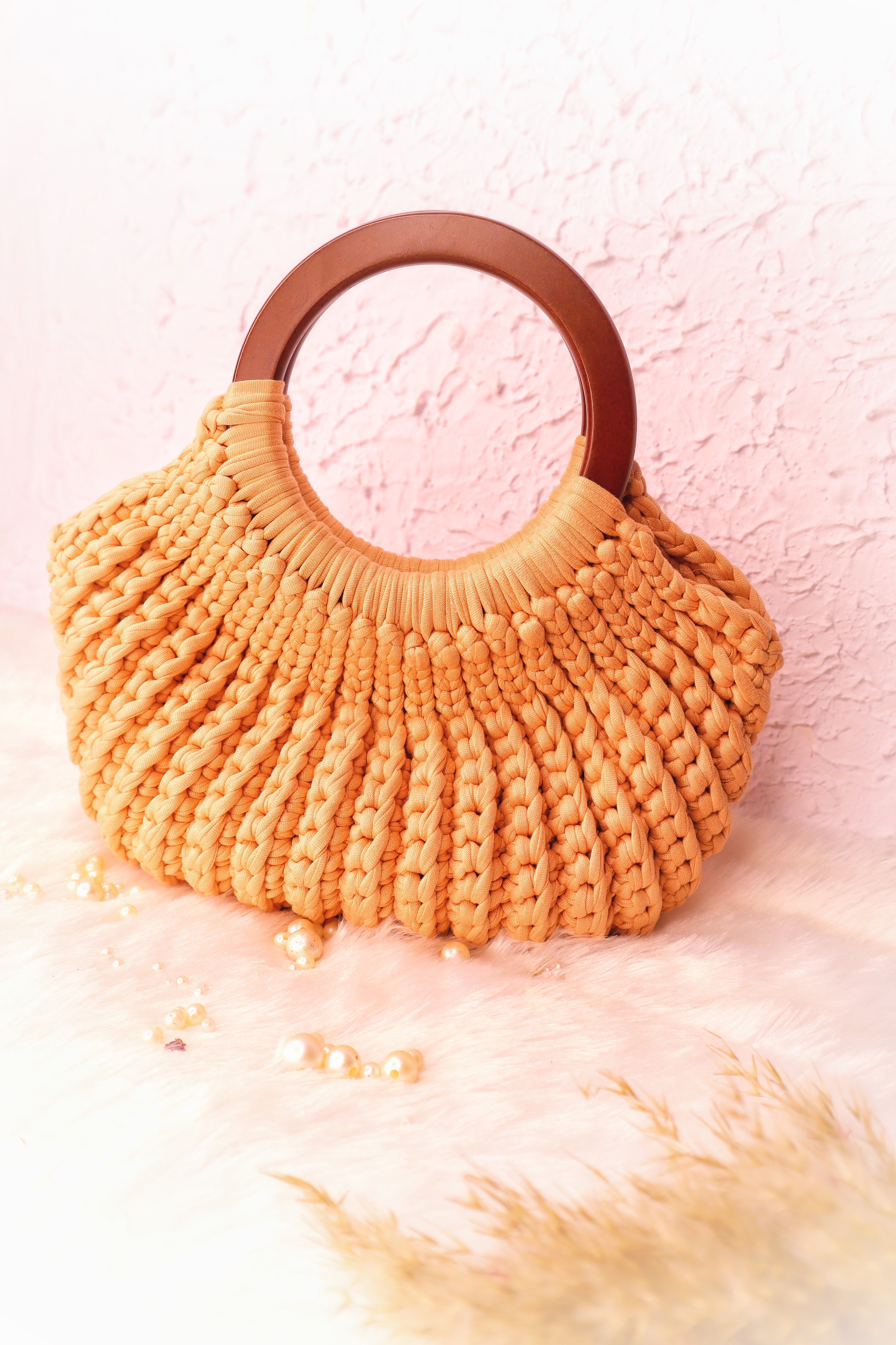 Beige Crochet Ring Bag