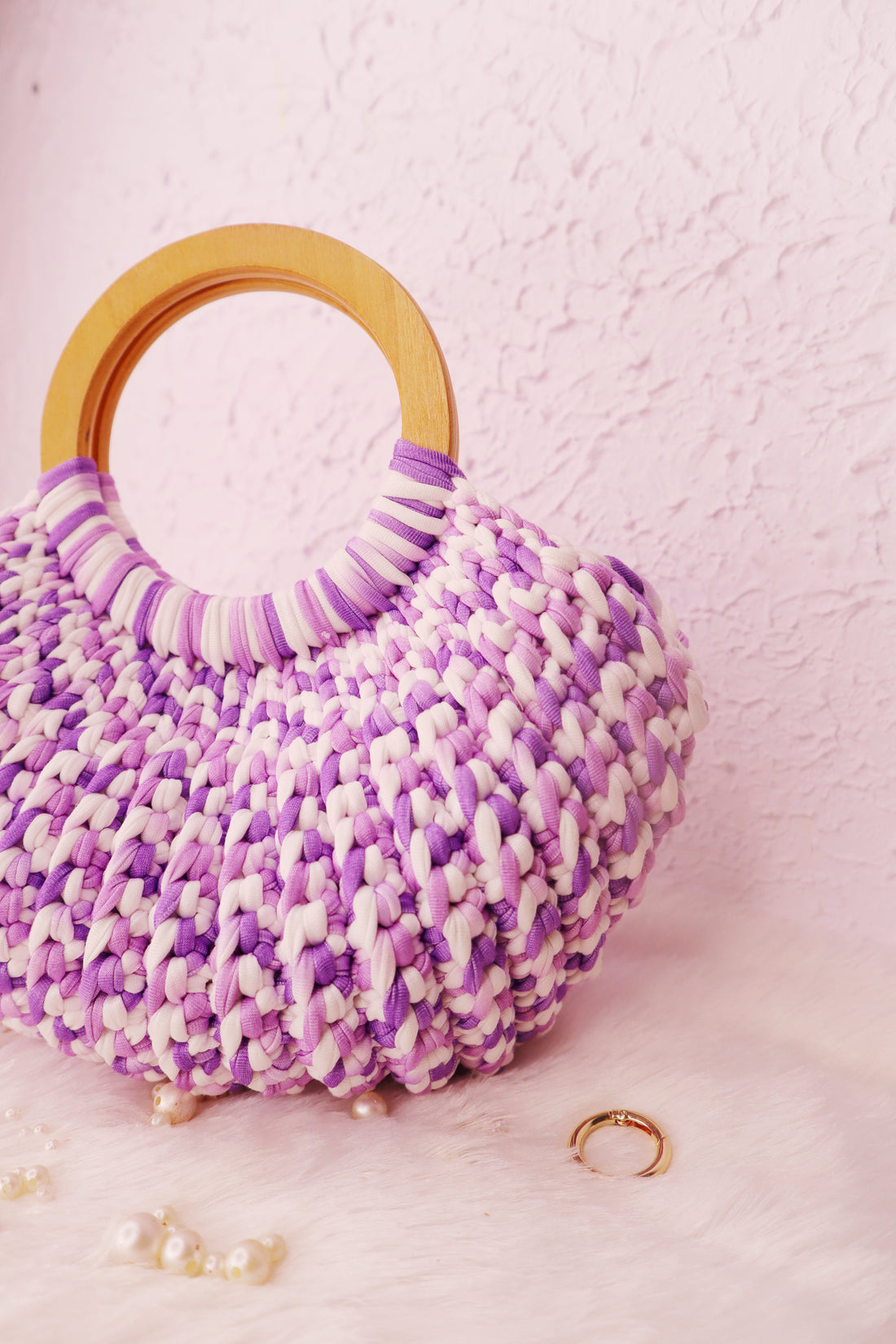 Lavender Whisper Crochet Ring Bag