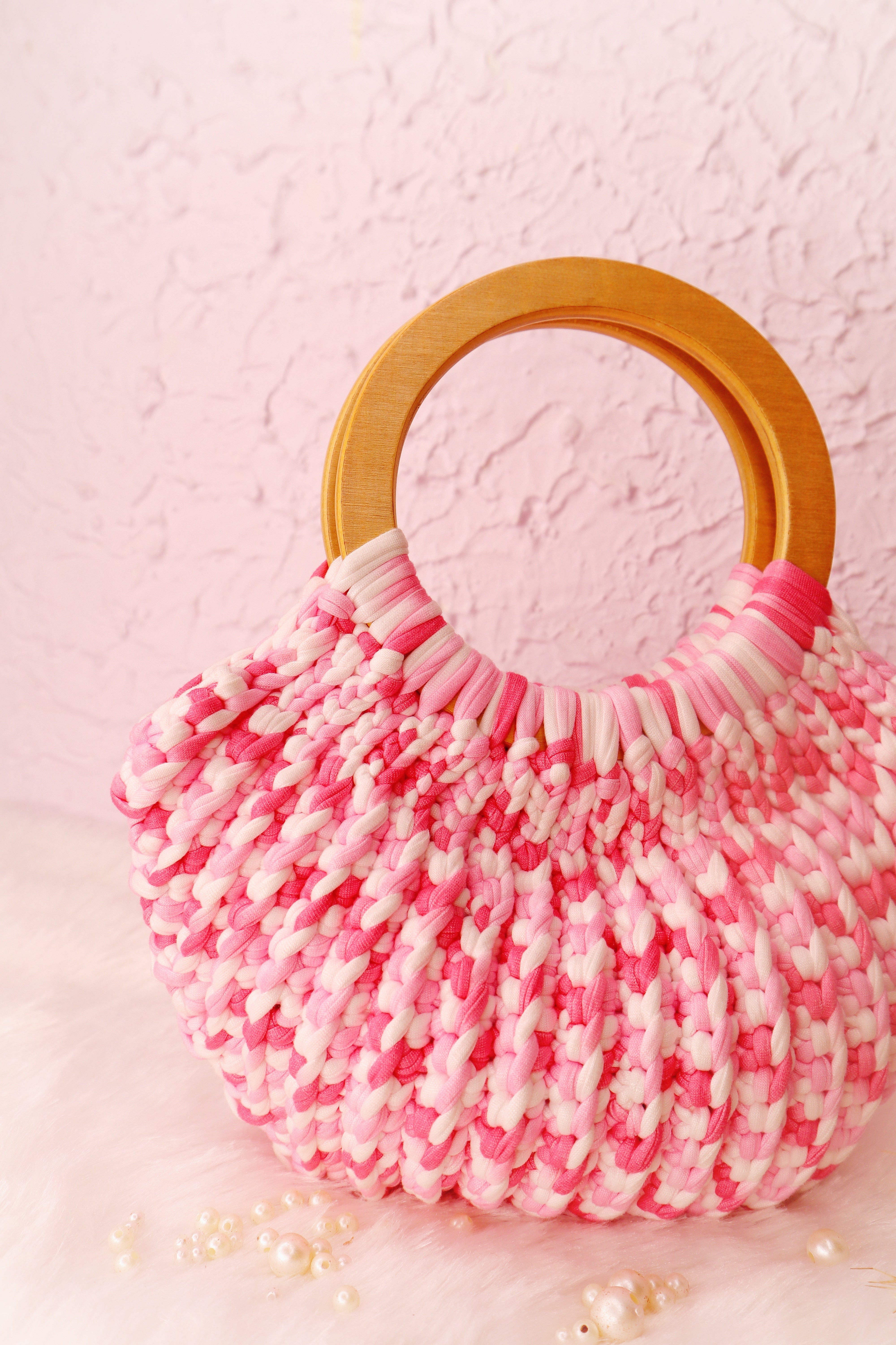 Blush Bloom Crochet Ring Bag