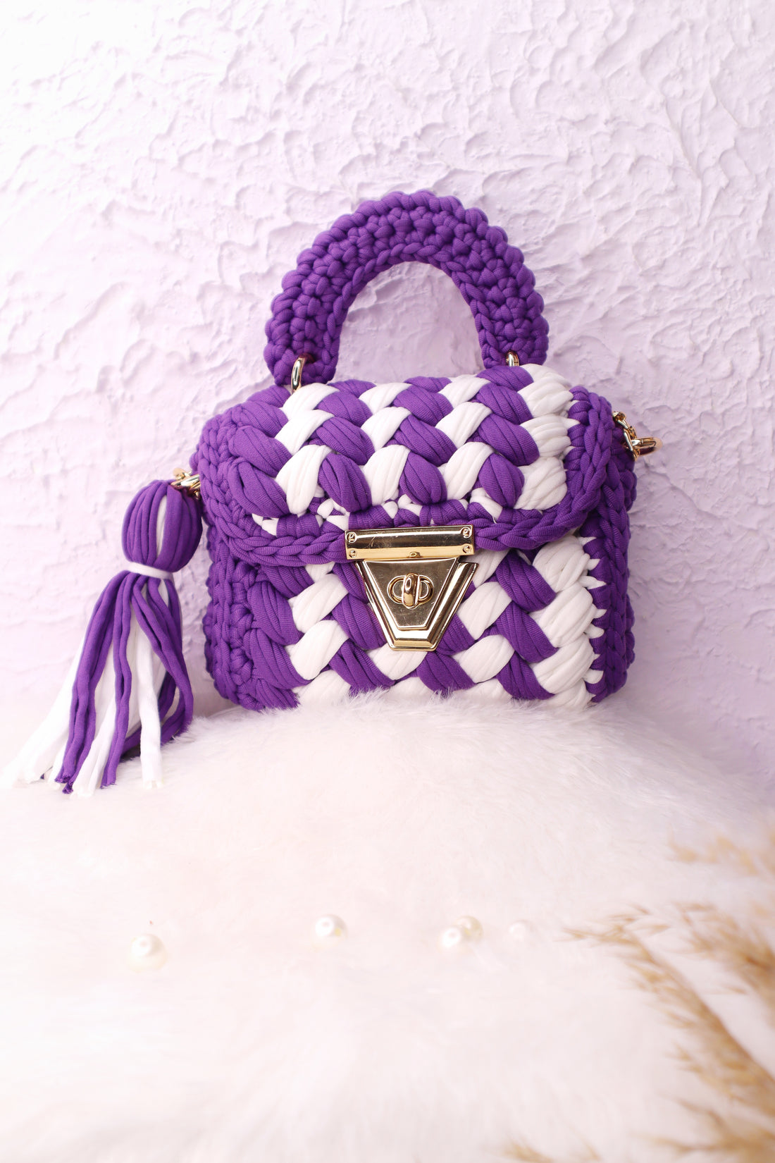 Lavender White Multicolor Crotchet Bag