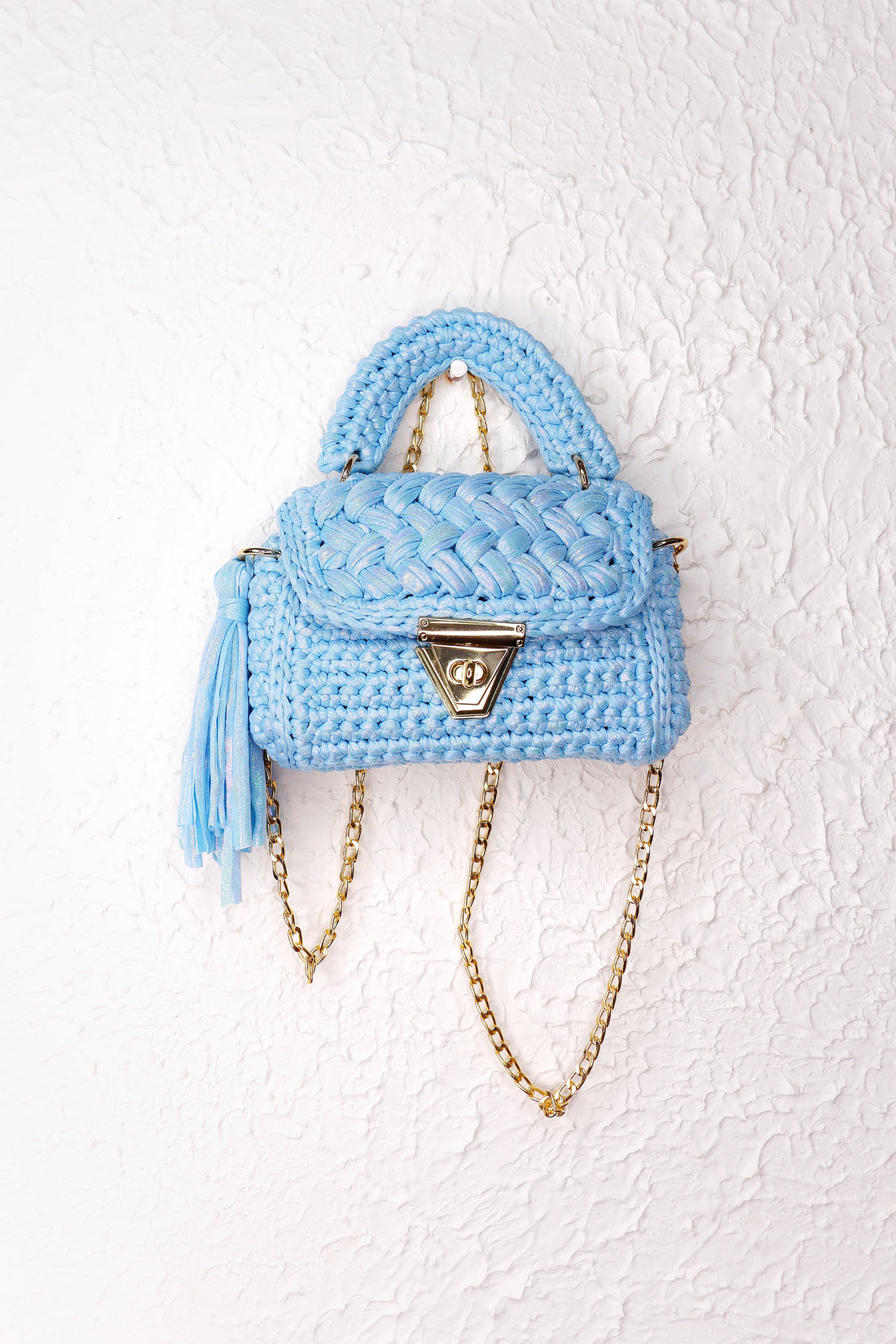 Pastel Blue Metallic Yarn Handcrafted Crotchet Bag