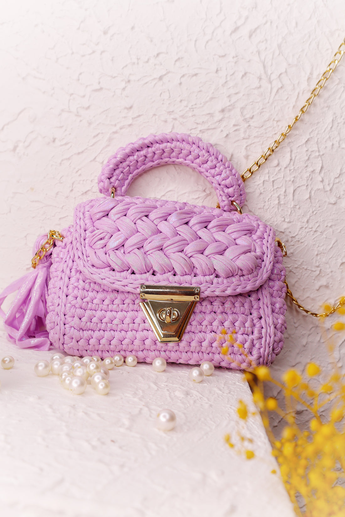 Lilac Luxe Metallic Yarn Crochet Handbag