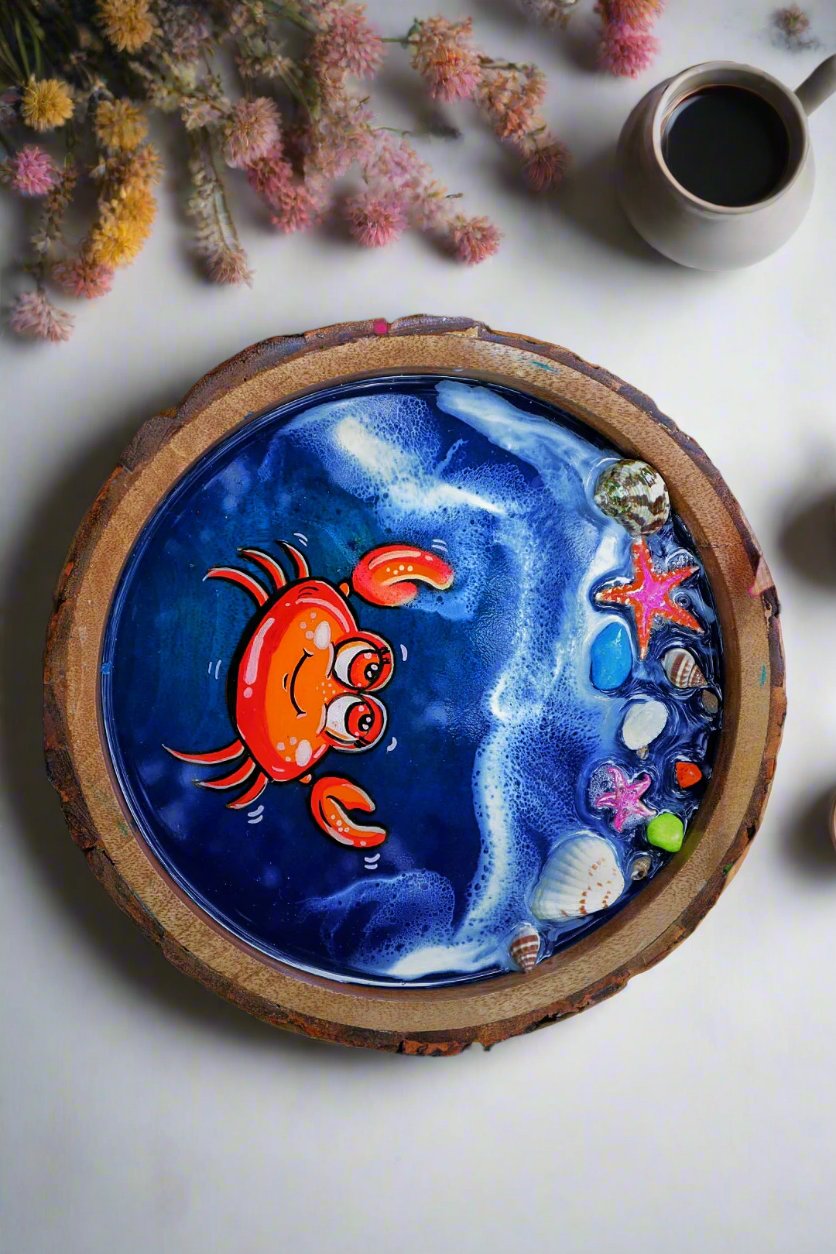 Giant Red Crab Resin Circle Serving Tray