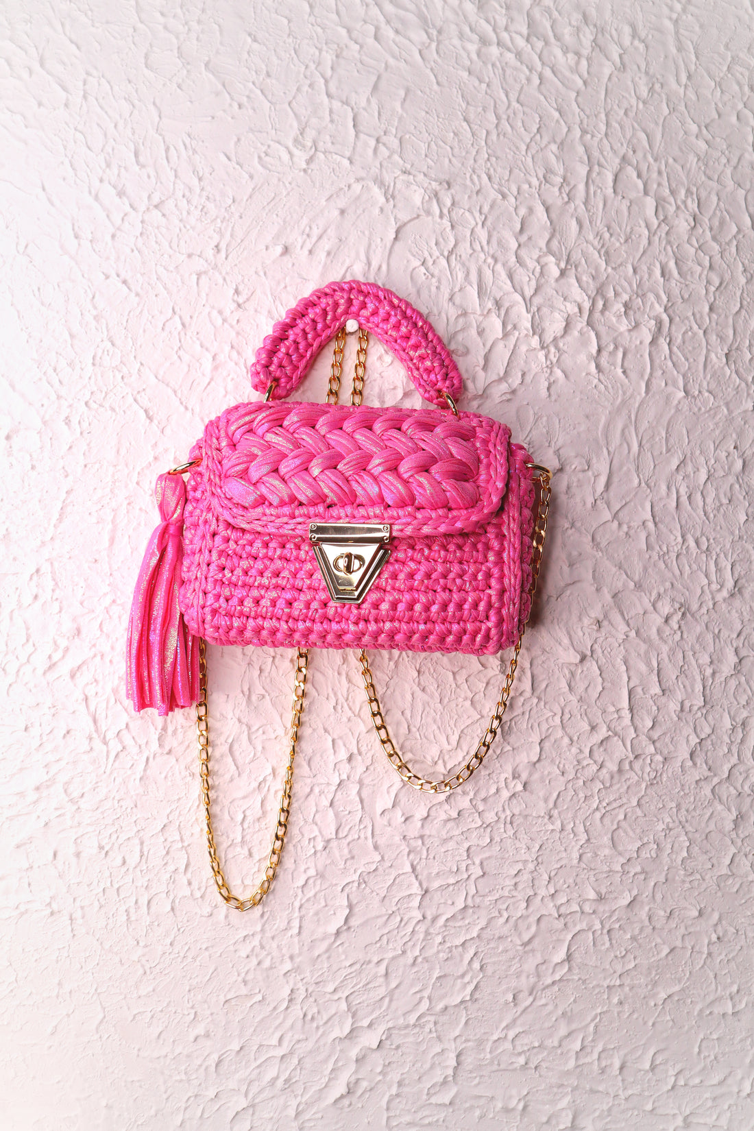 Pink Radiance Metallic Yarn Crochet Handbag