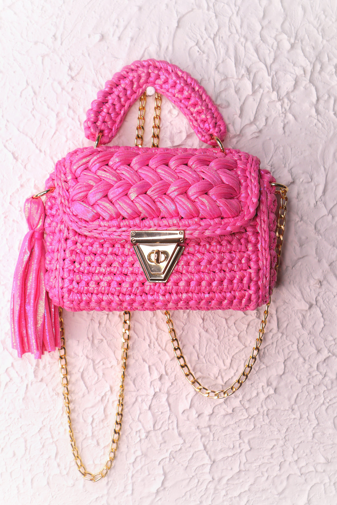 Pink Radiance Metallic Yarn Crochet Handbag