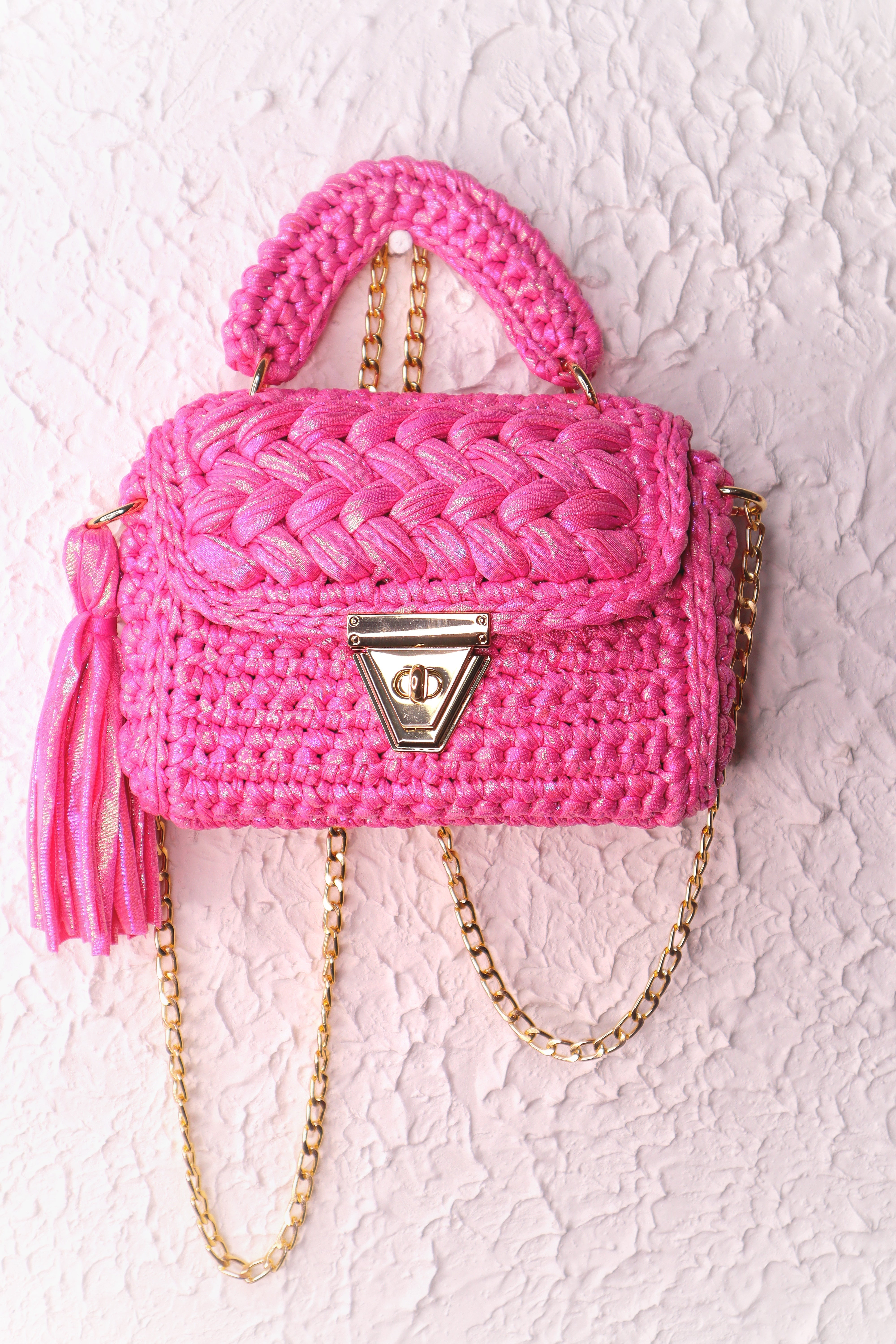 Pink Radiance Metallic Yarn Crochet Handbag