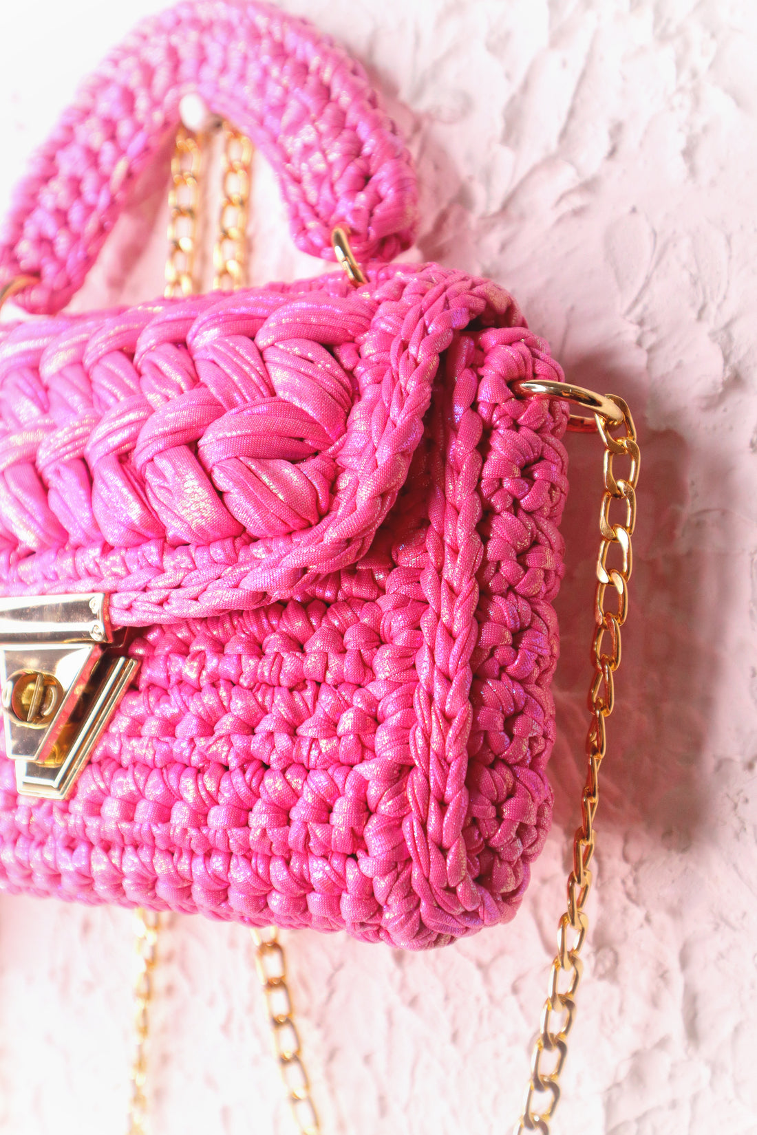 Pink Radiance Metallic Yarn Crochet Handbag