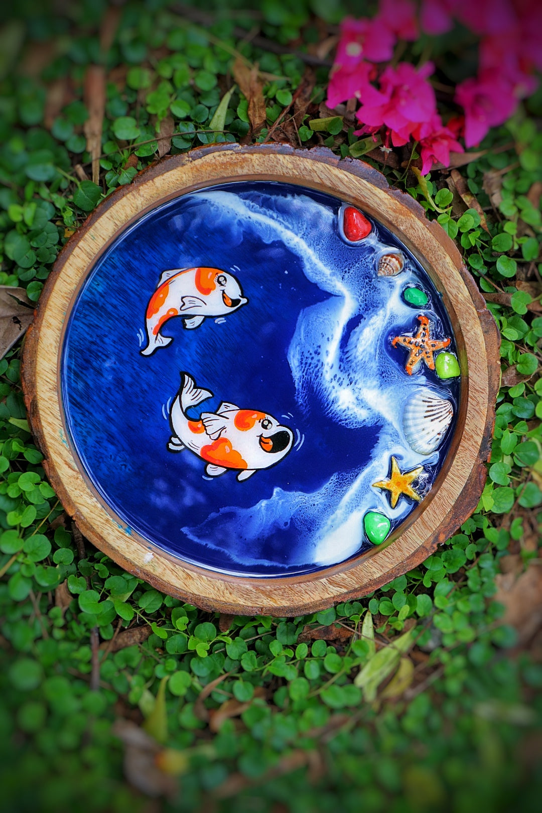 Koi Fish Circle Resin Serving Tray