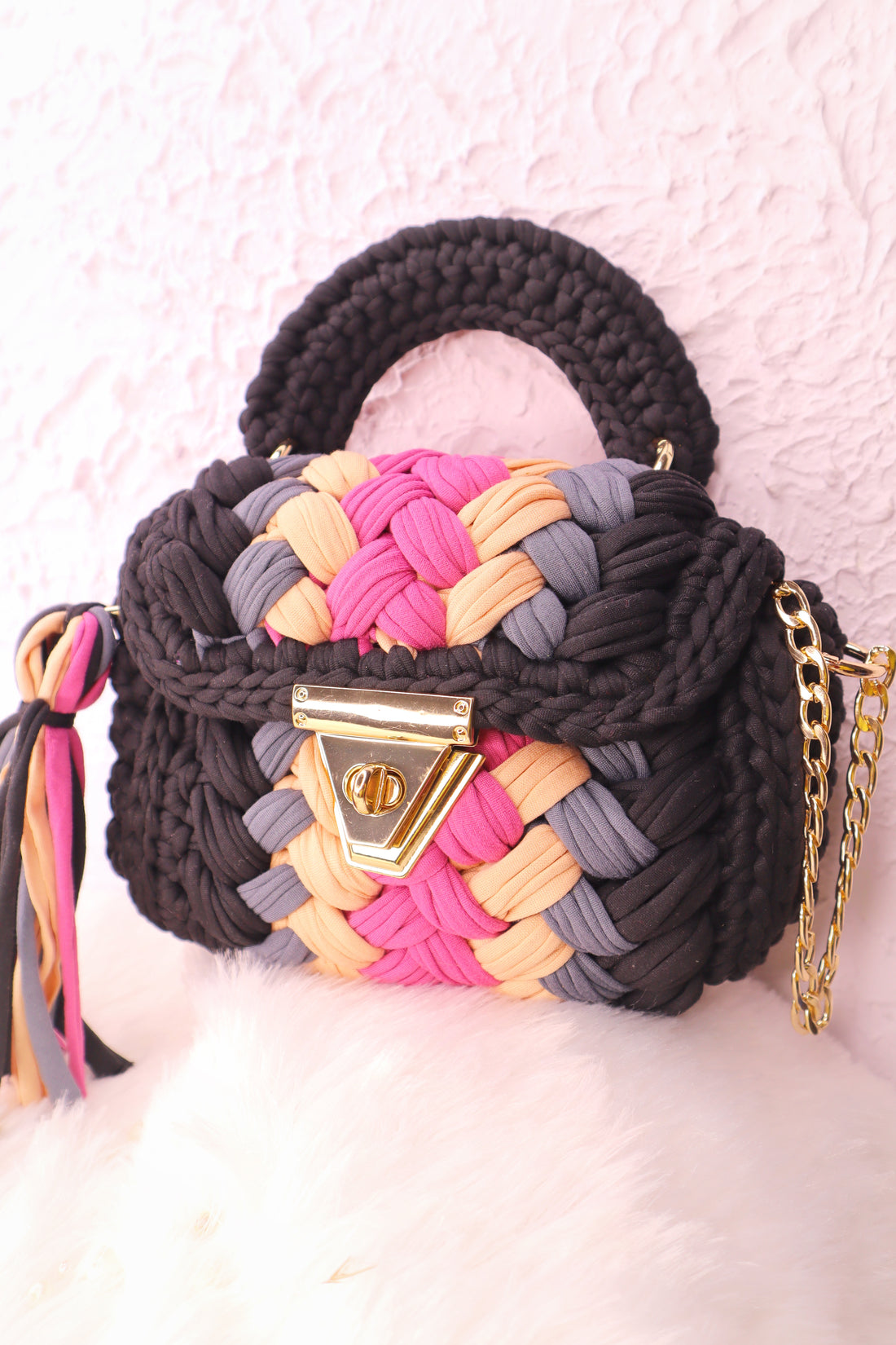 Charcoal Chic Multicolor Crochet Mini Bag